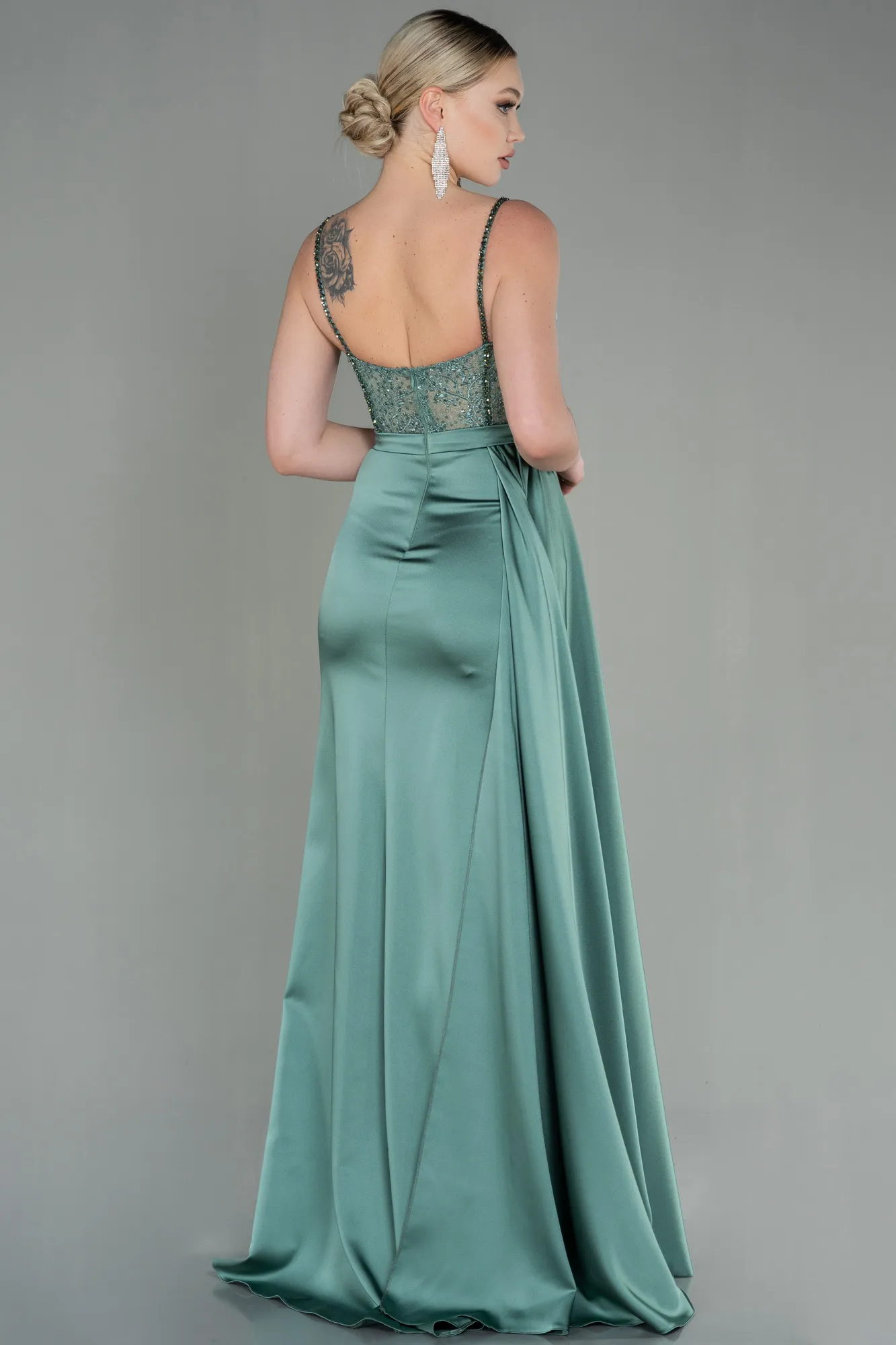Turquoise-Long Satin Evening Dress ABU2130