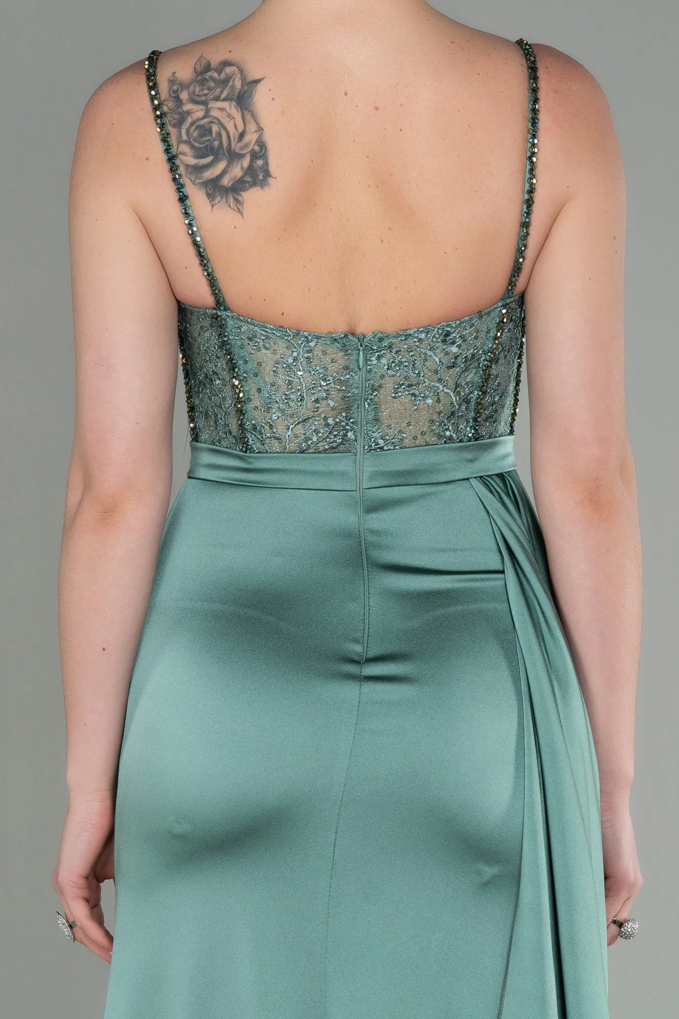 Turquoise-Long Satin Evening Dress ABU2130