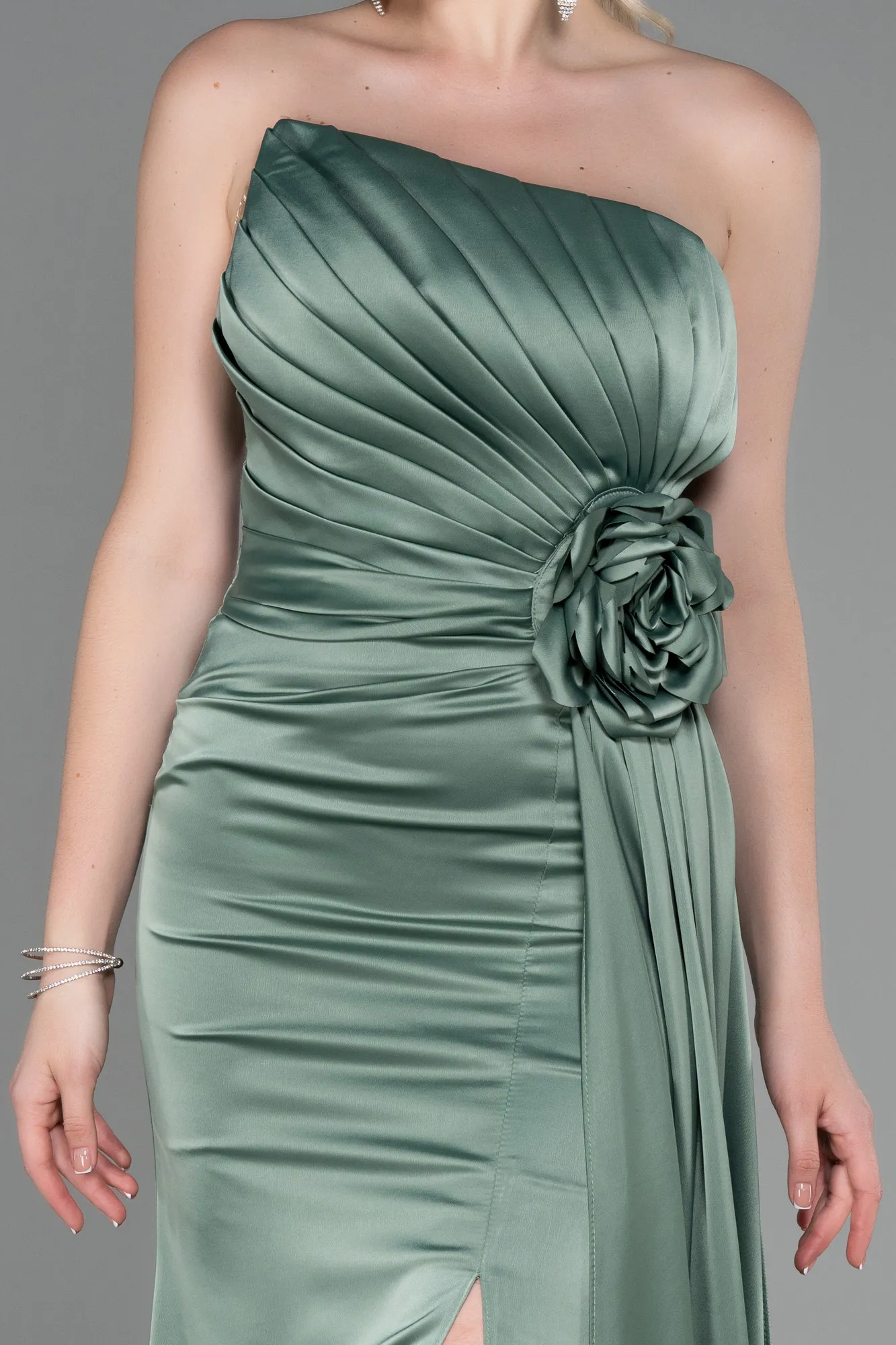 Turquoise-Long Satin Evening Dress ABU3234