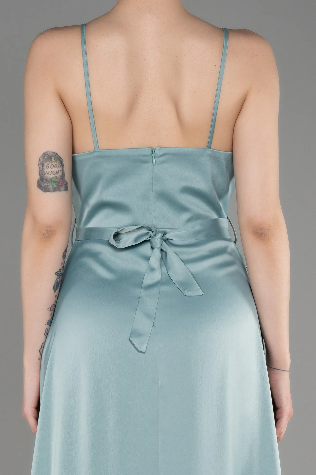 Turquoise-Long Satin Evening Dress ABU3807