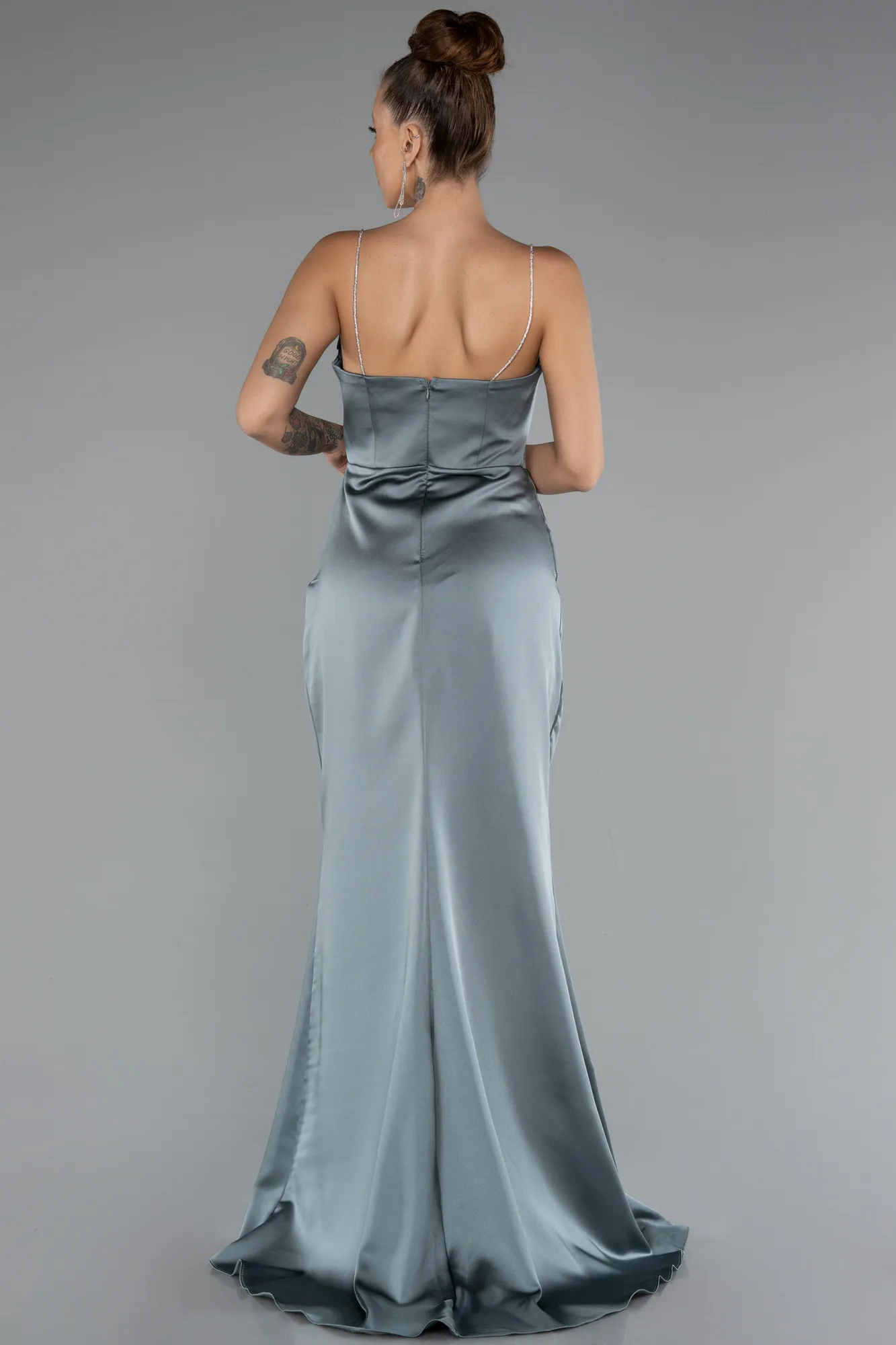 Turquoise-Long Satin Mermaid Evening Gown ABU5149
