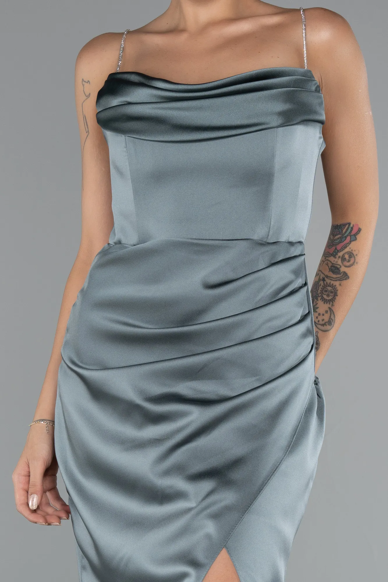 Turquoise-Long Satin Mermaid Evening Gown ABU5149