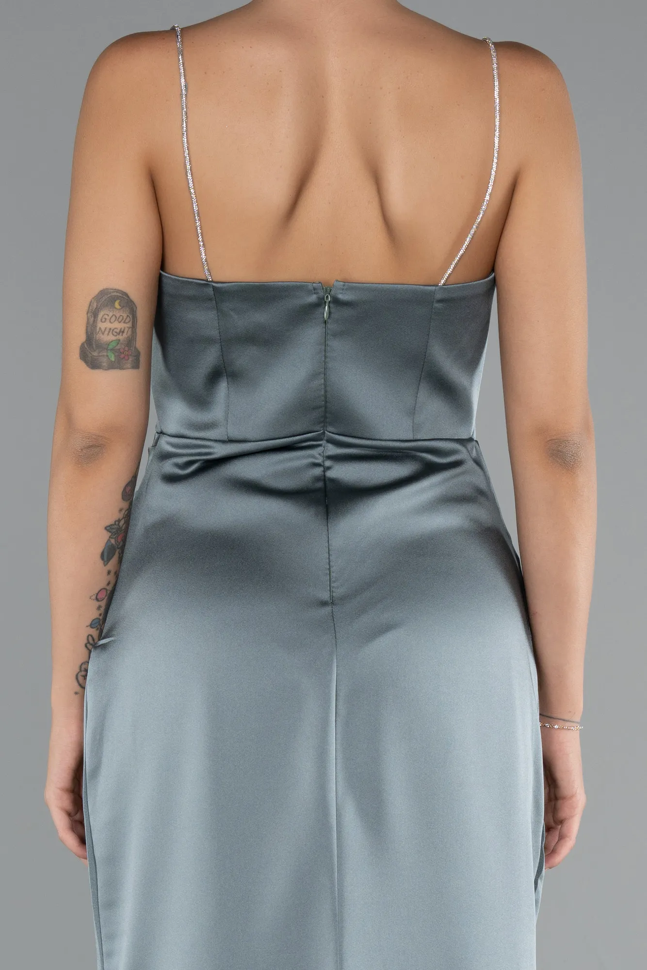 Turquoise-Long Satin Mermaid Evening Gown ABU5149