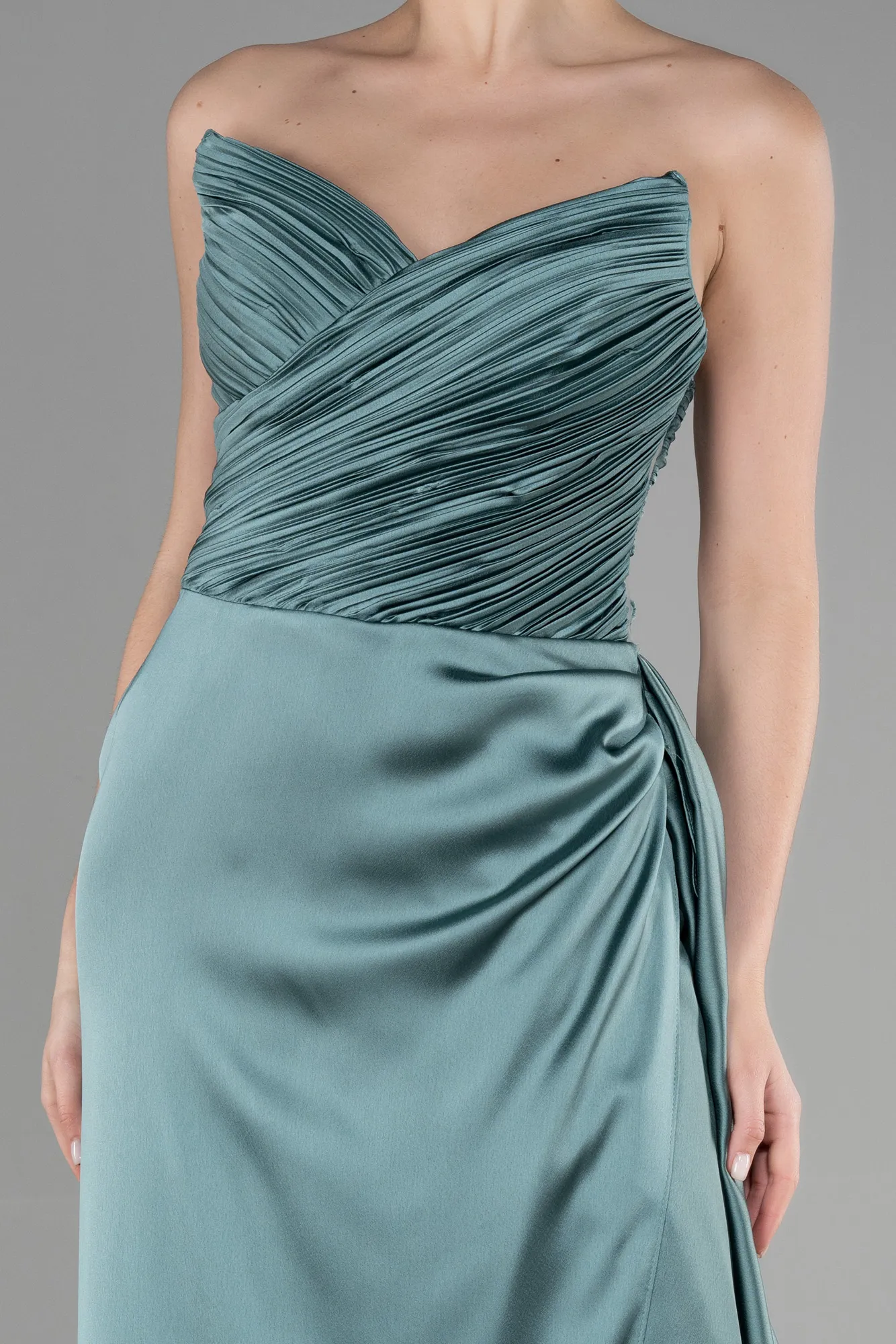 Turquoise-Long Satin Prom Gown ABU3482