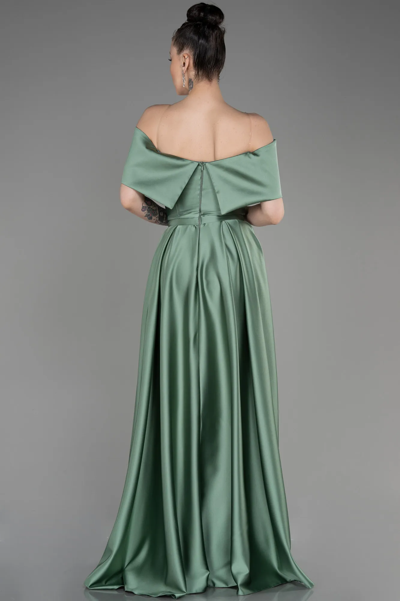 Turquoise-Long Satin Prom Gown ABU3788