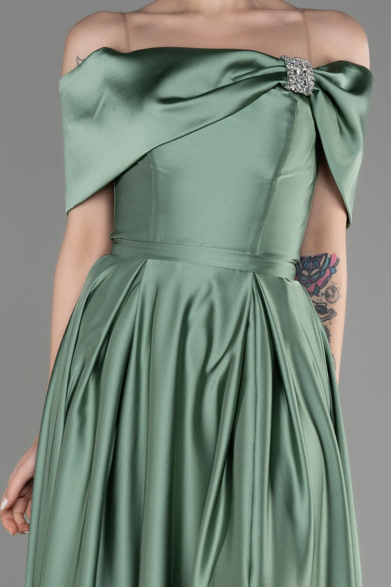 Turquoise-Long Satin Prom Gown ABU3788