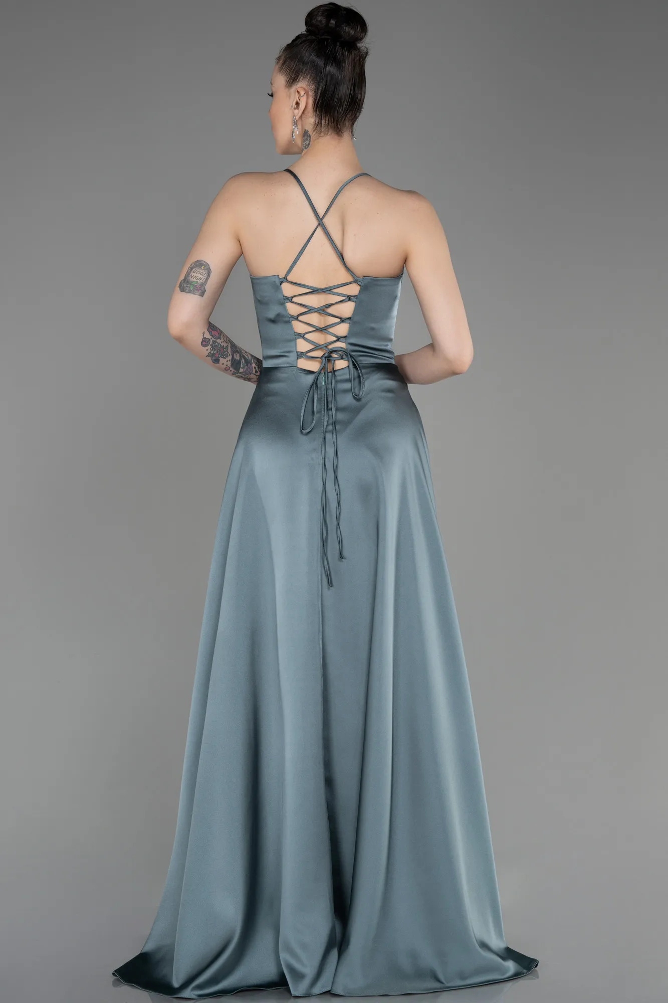 Turquoise-Long Satin Prom Gown ABU3809