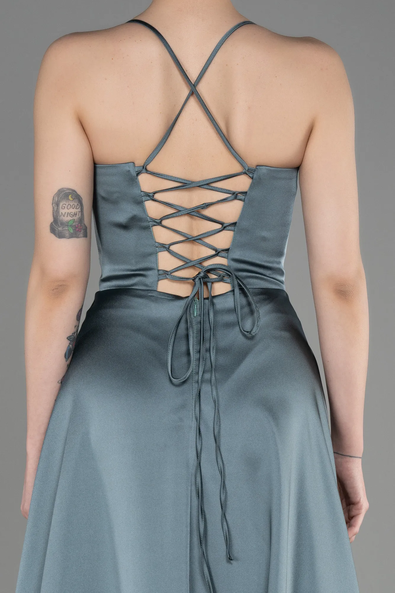 Turquoise-Long Satin Prom Gown ABU3809