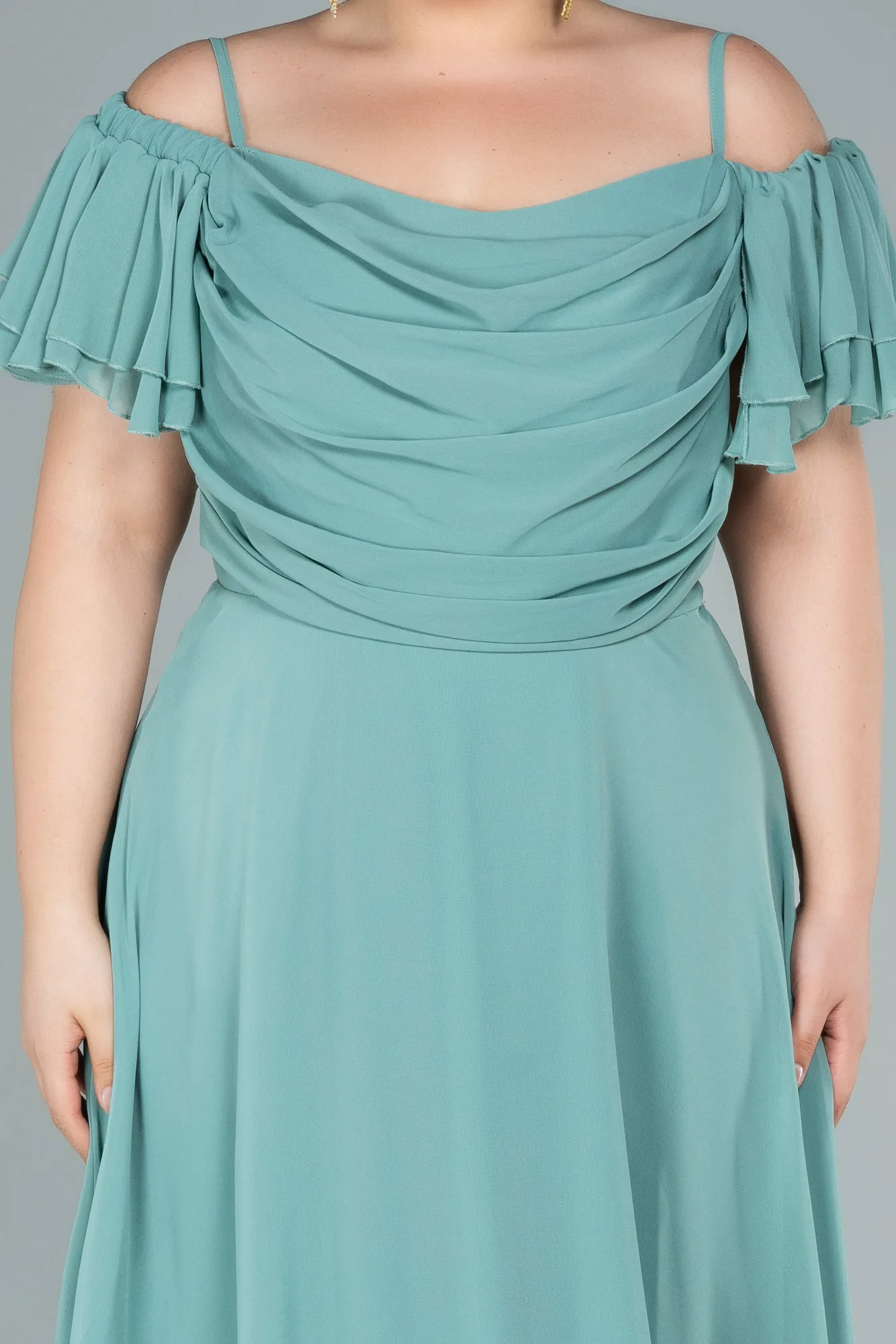 Turquoise-Midi Chiffon Plus Size Evening Dress ABK1475