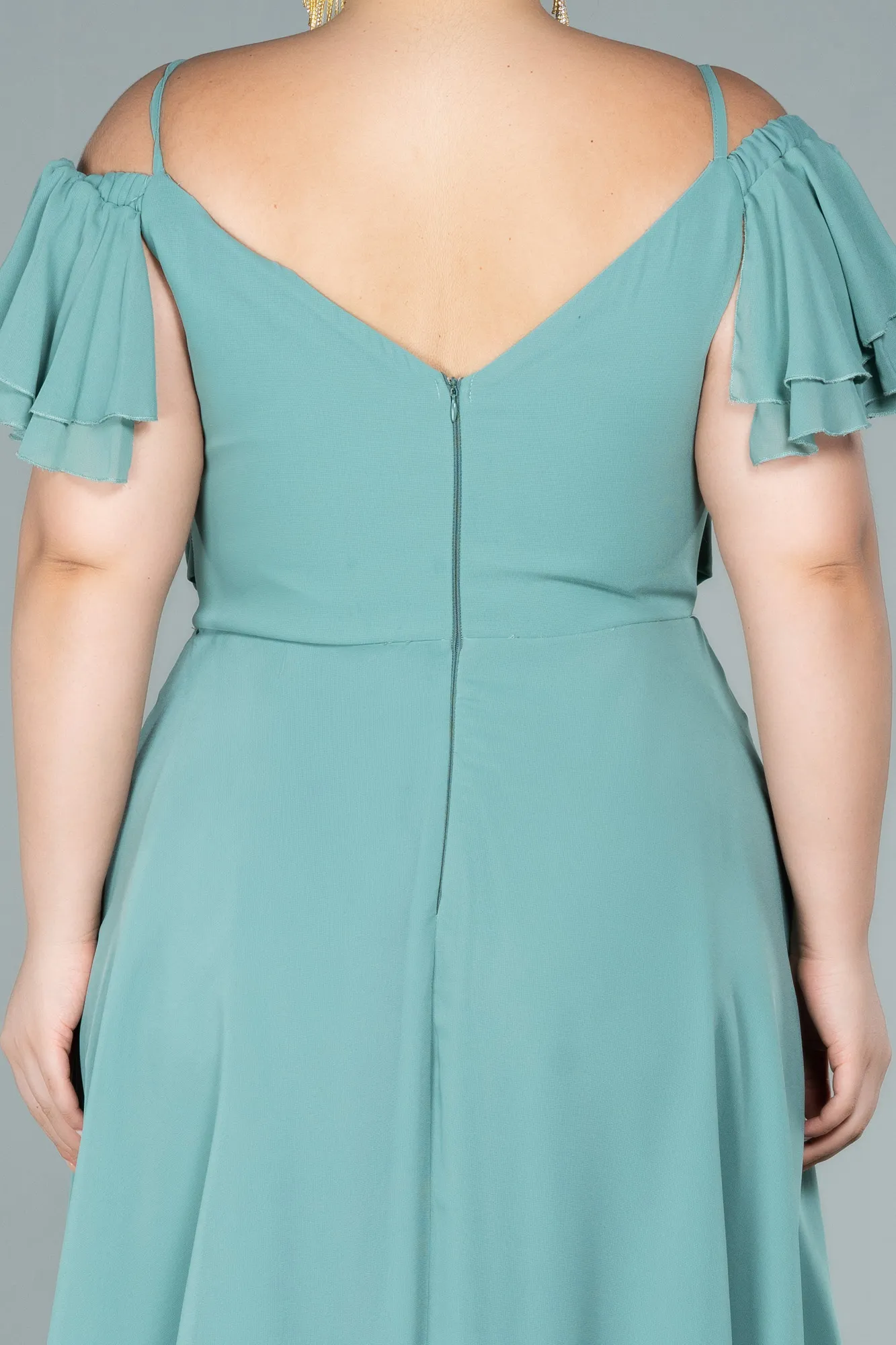 Turquoise-Midi Chiffon Plus Size Evening Dress ABK1475