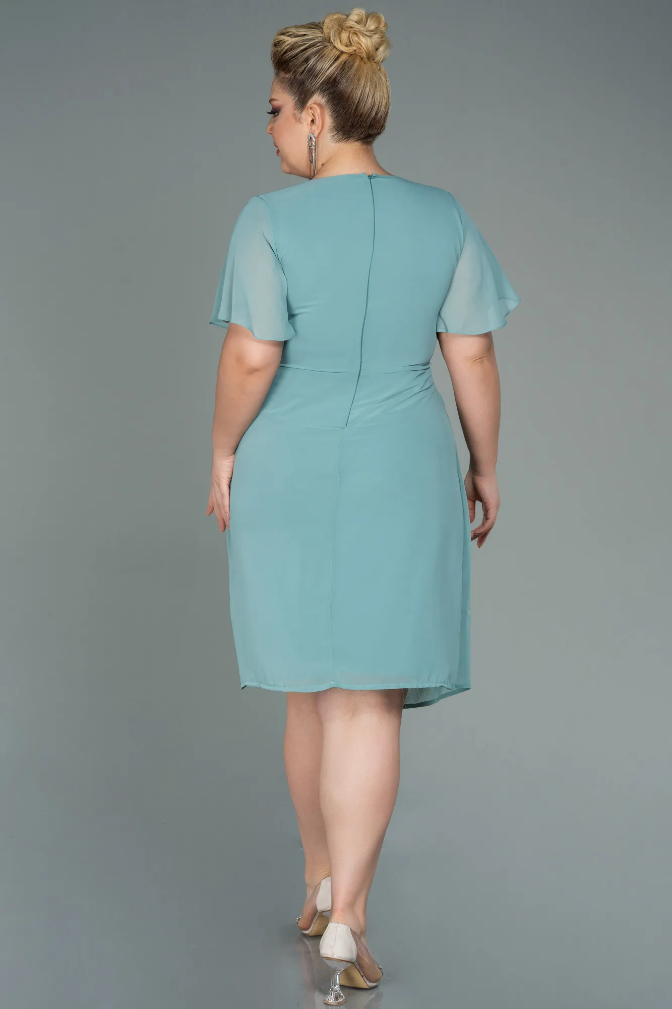 Turquoise-Midi Chiffon Plus Size Evening Dress ABK1660