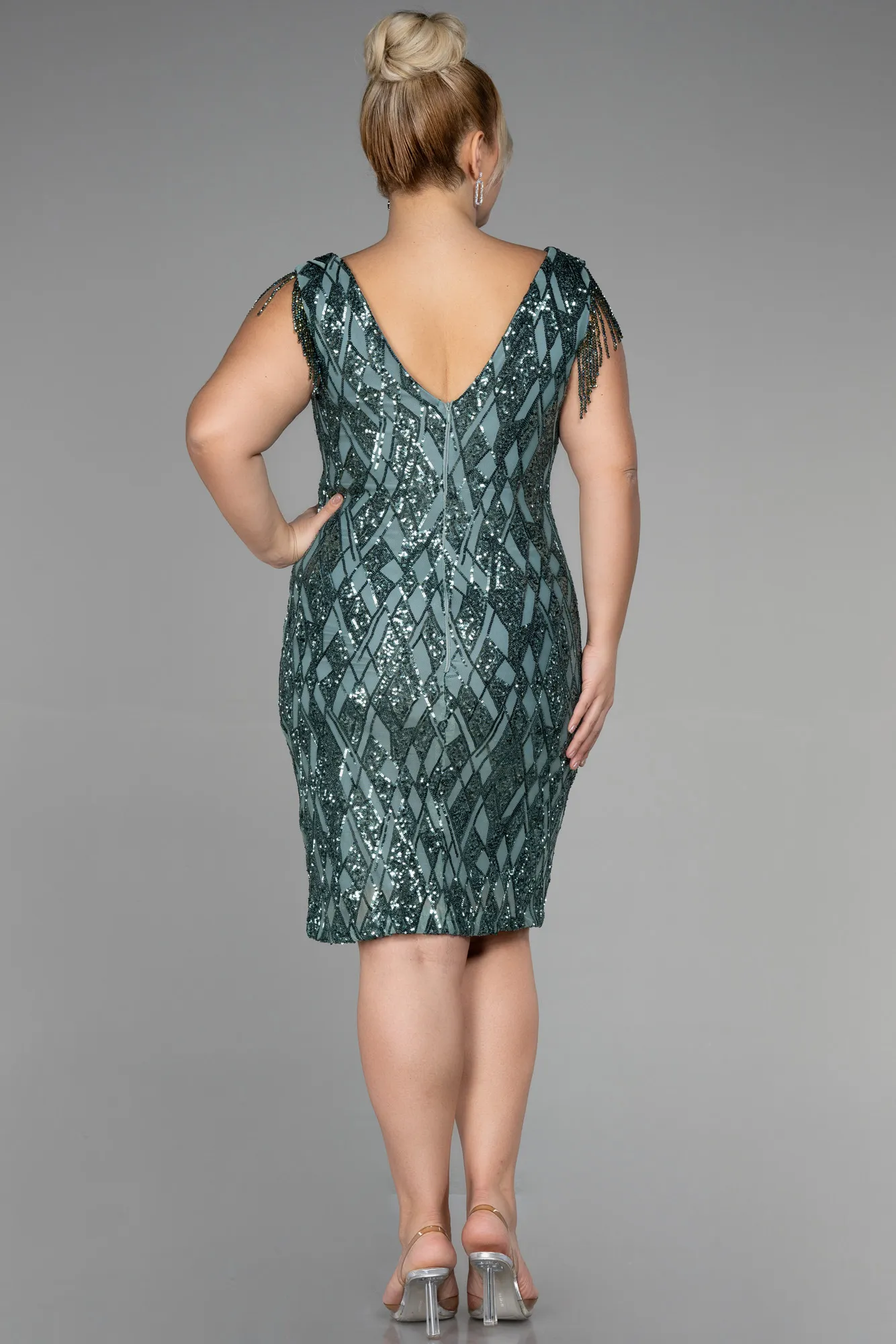 Turquoise-Midi Plus Size Invitation Dress ABK1873