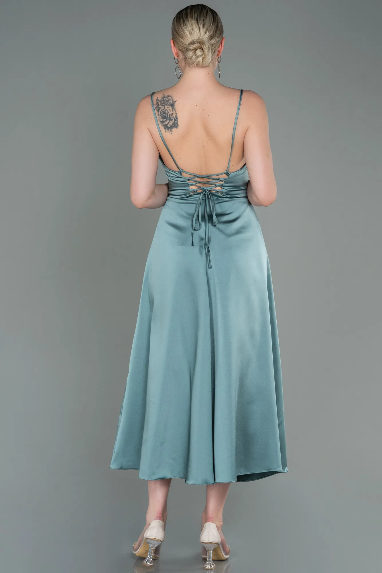 Turquoise-Midi Satin Invitation Dress ABK1586