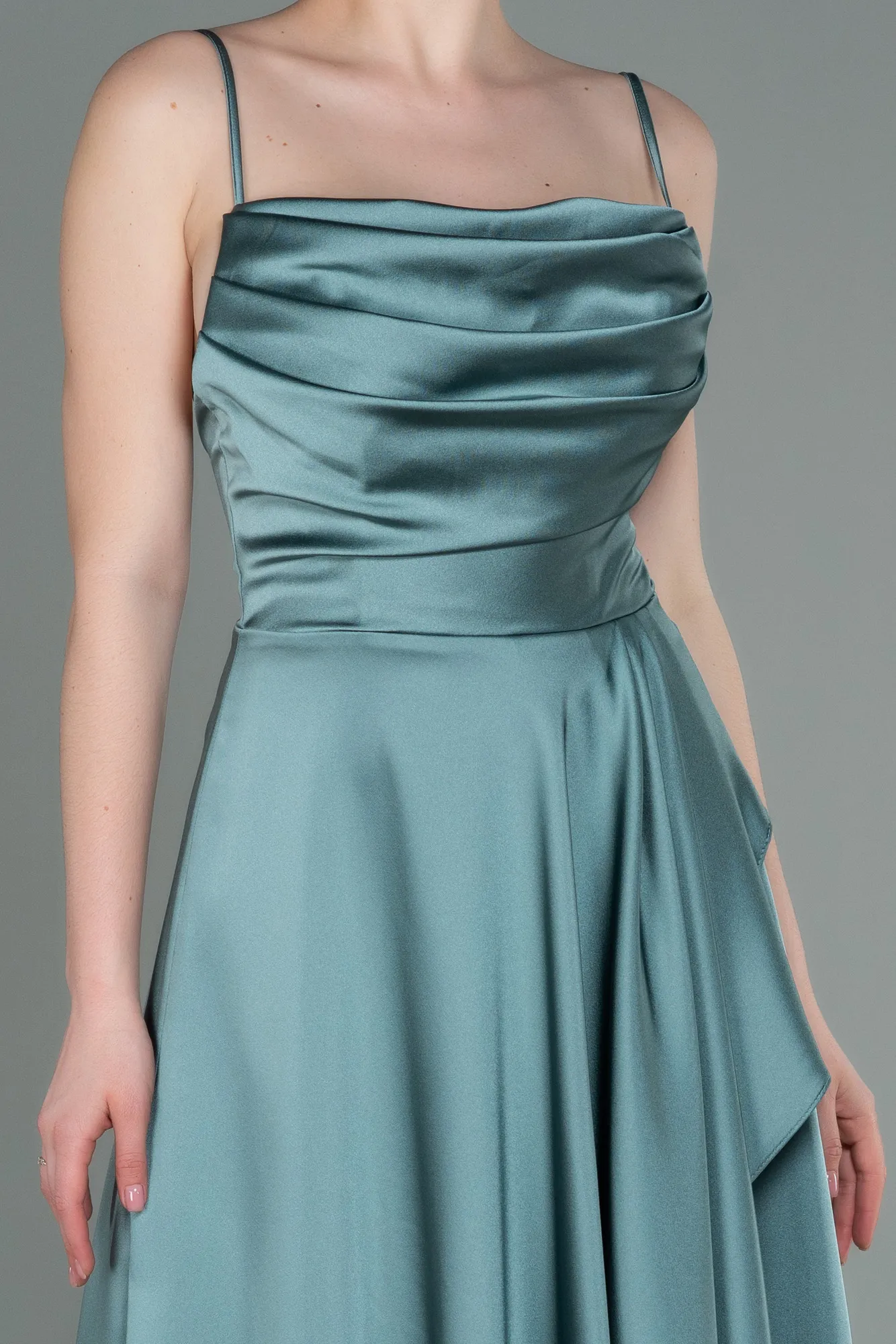 Turquoise-Midi Satin Invitation Dress ABK1586