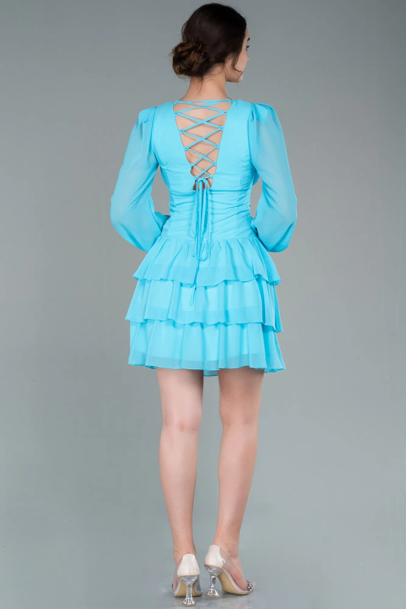 Turquoise-Mini Chiffon Invitation Dress ABK1899