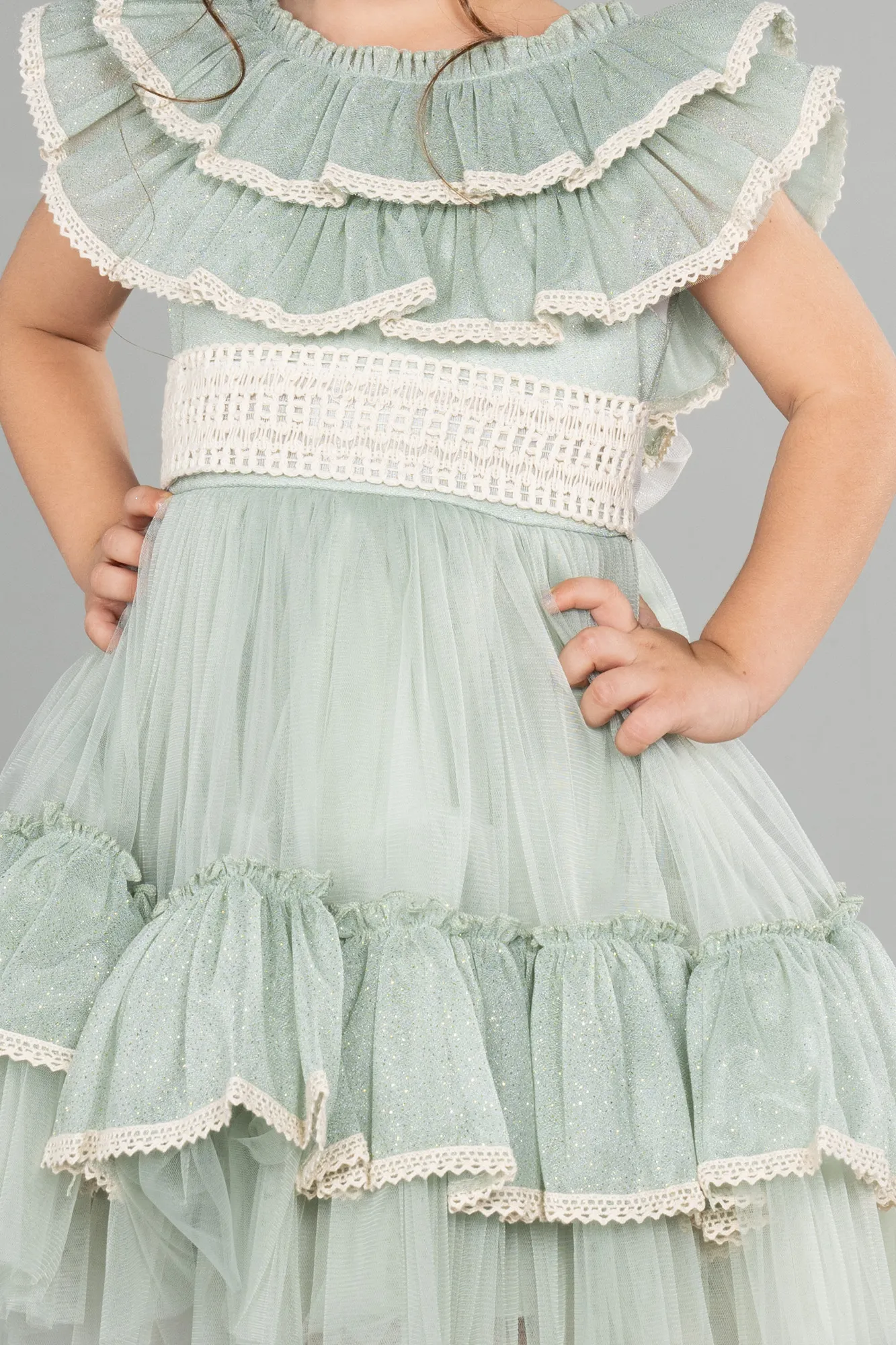 Turquoise-Short Girl Dress ABK1708