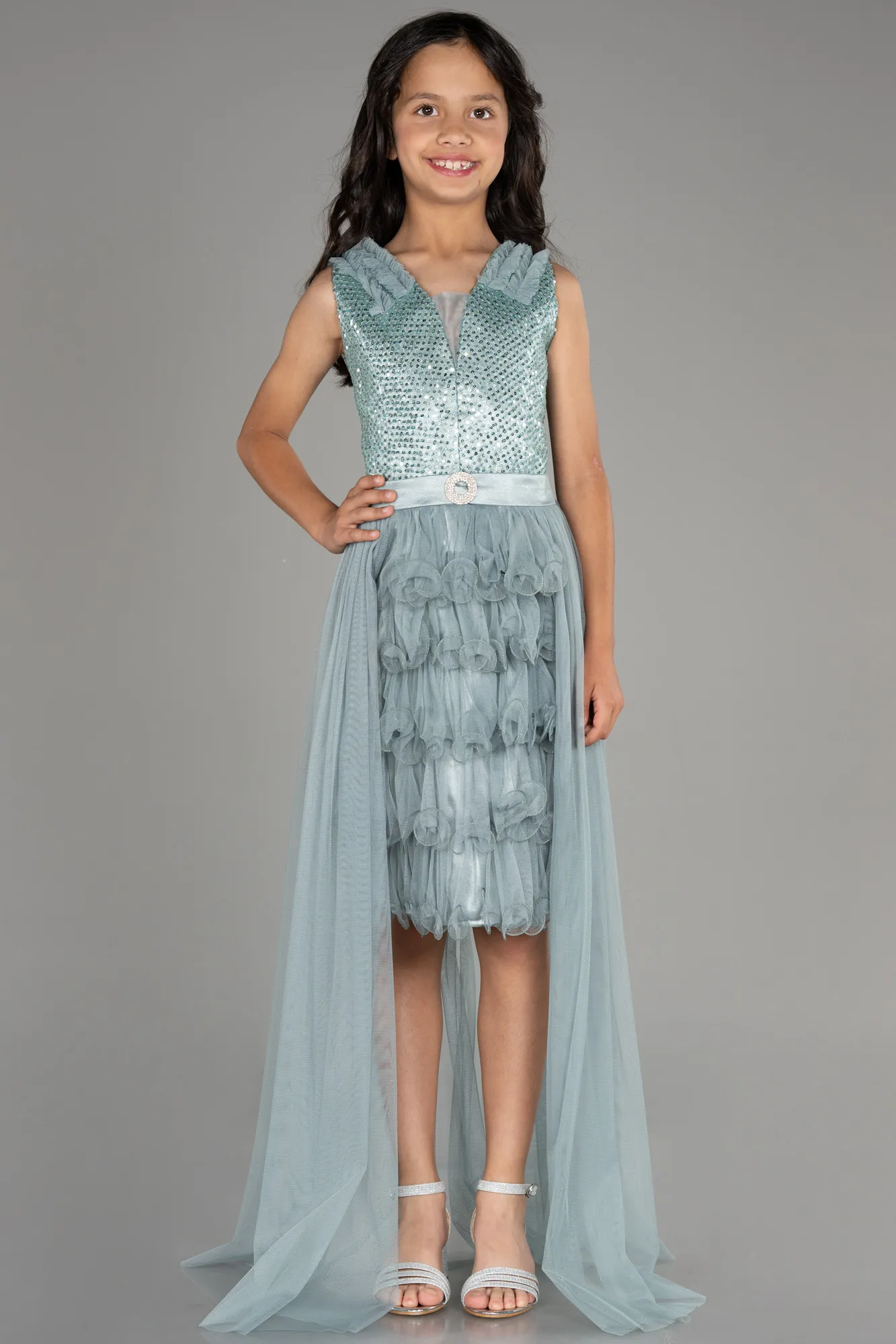 Turquoise-Short Girl Dress ABK1713