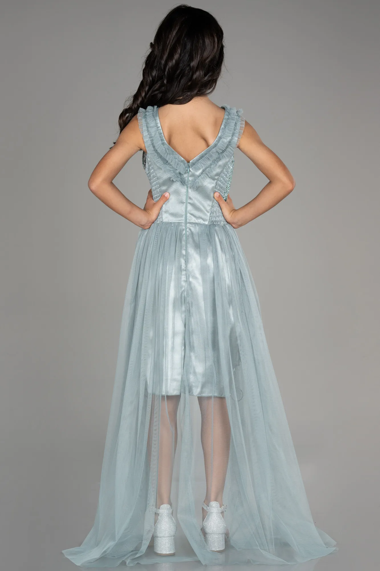 Turquoise-Short Girl Dress ABK1713