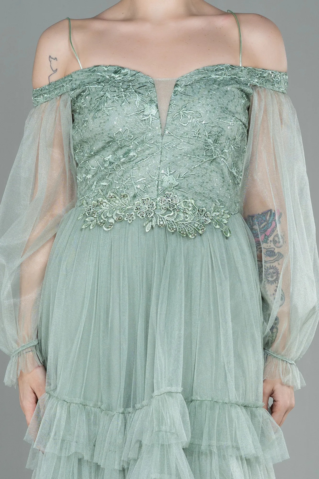 Turquoise-Short Invitation Dress ABK992