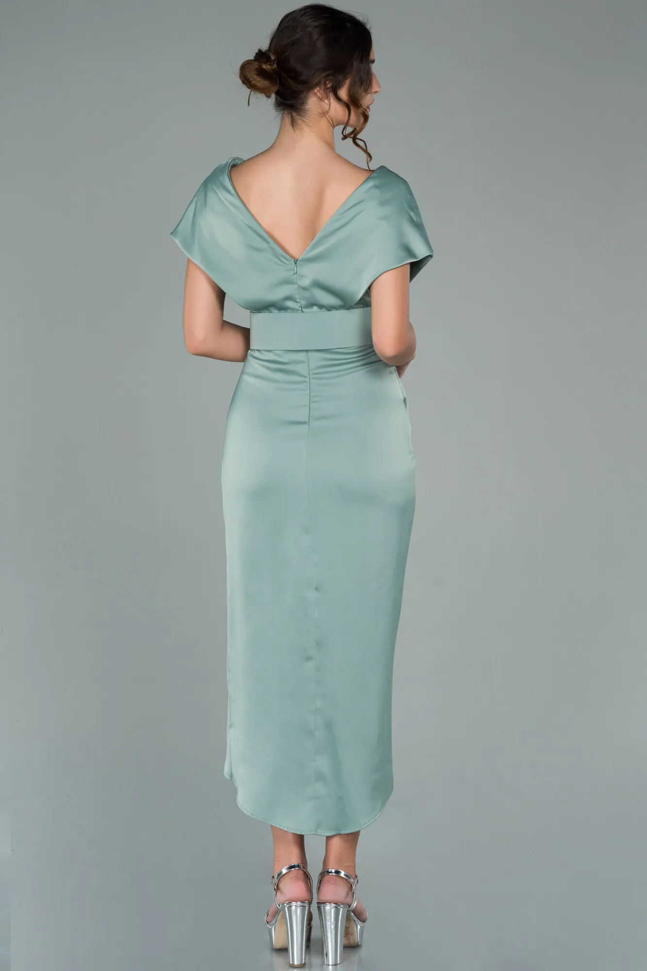 Turquoise-Short Satin Invitation Dress ABK1107