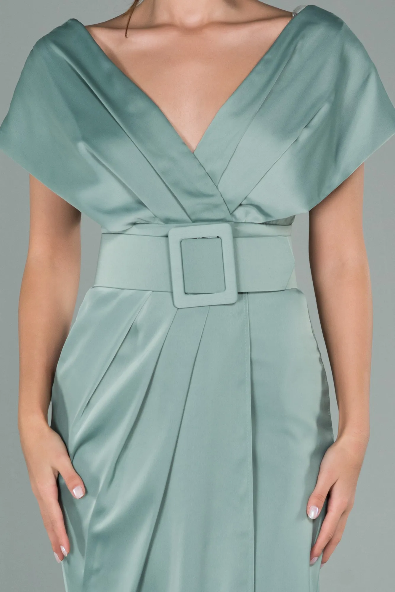Turquoise-Short Satin Invitation Dress ABK1107