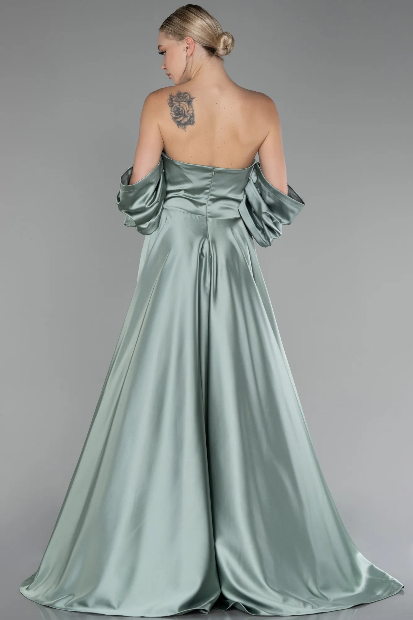 Turquoise-Strapless Long Satin Prom Gown ABU4132