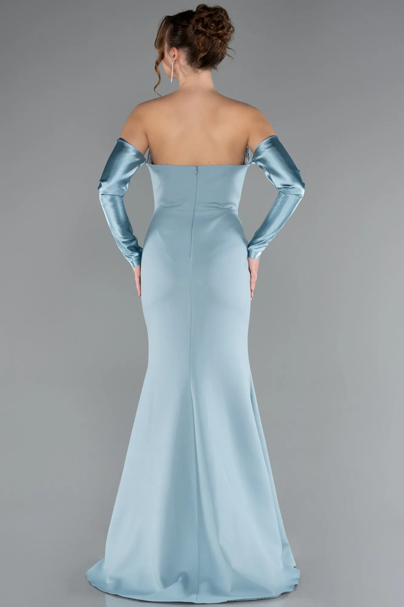 Turquoise-Strapless Sleeve Accessory Slit Mermaid Prom Dress ABU4637