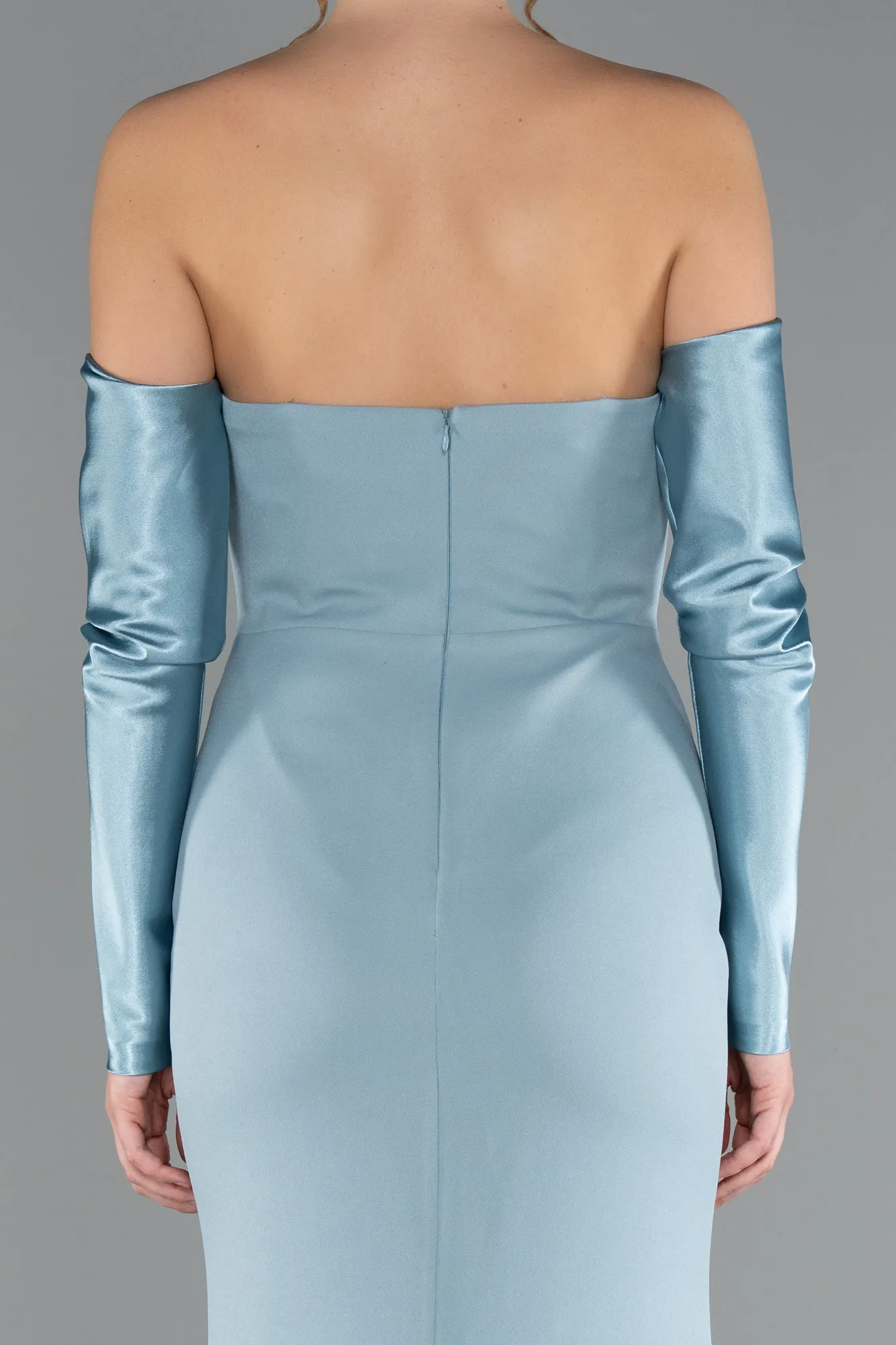 Turquoise-Strapless Sleeve Accessory Slit Mermaid Prom Dress ABU4637