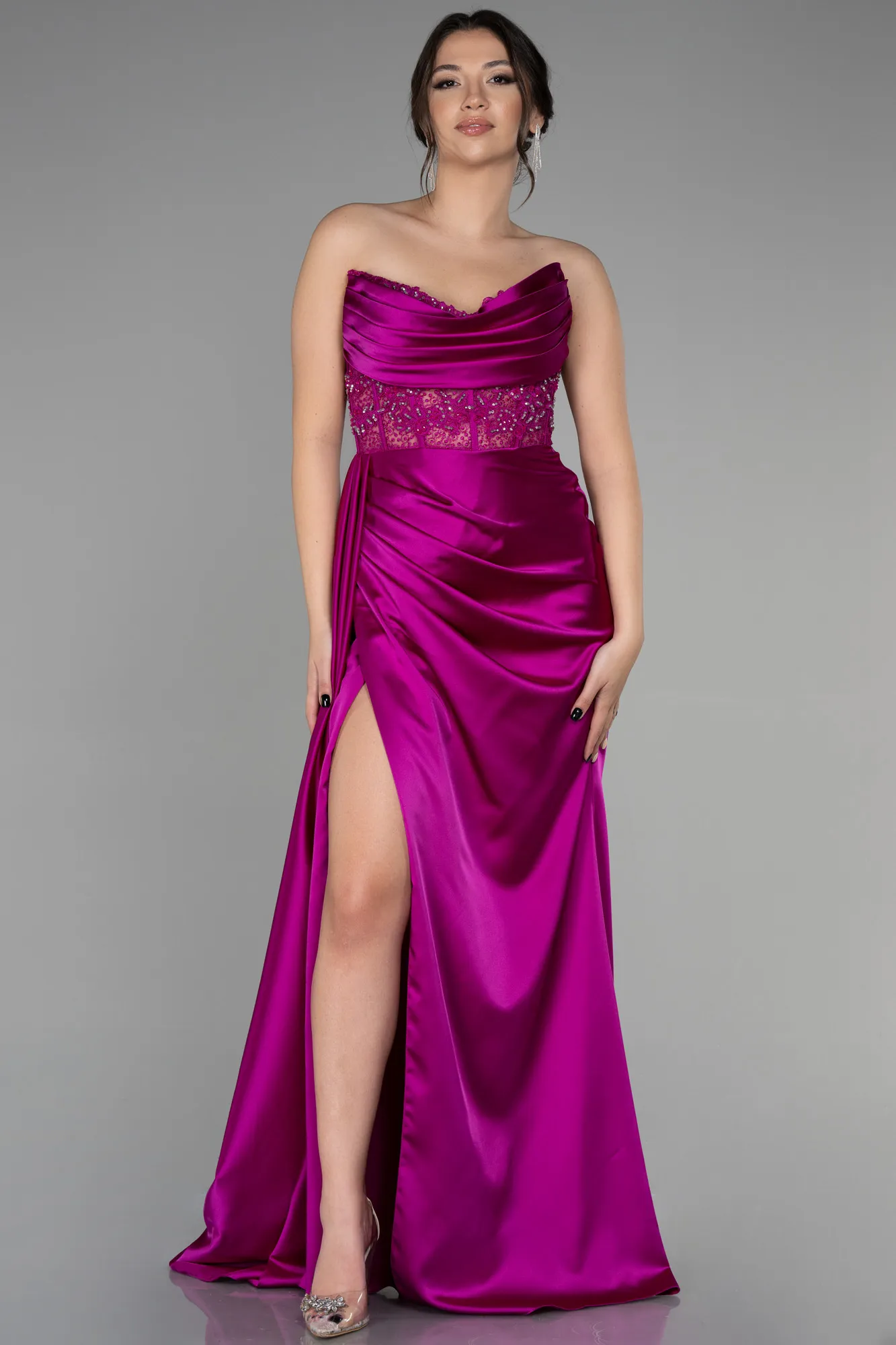 Violet-Long Satin Evening Dress ABU3447