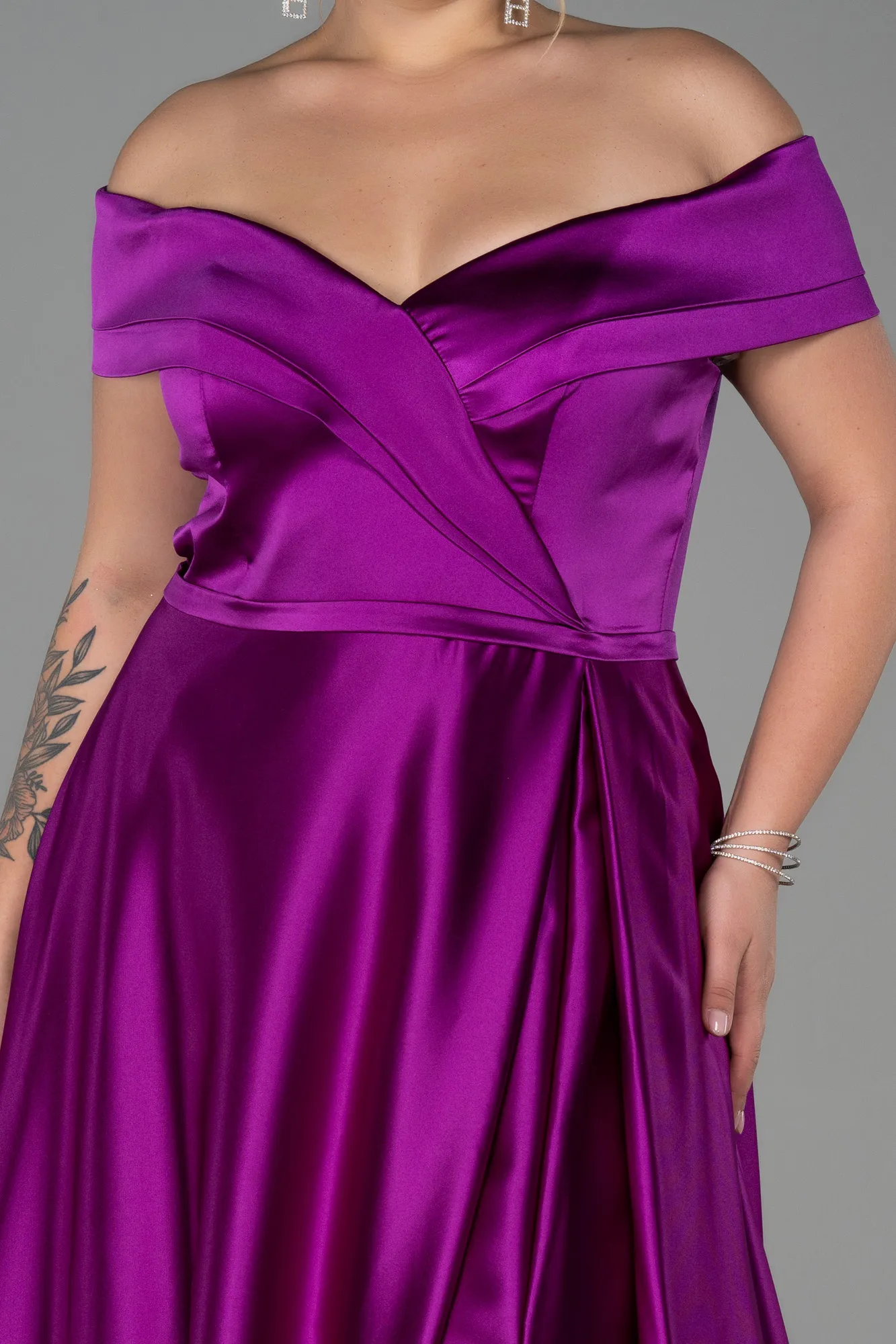 Violet-Long Satin Plus Size Evening Dress ABU2355