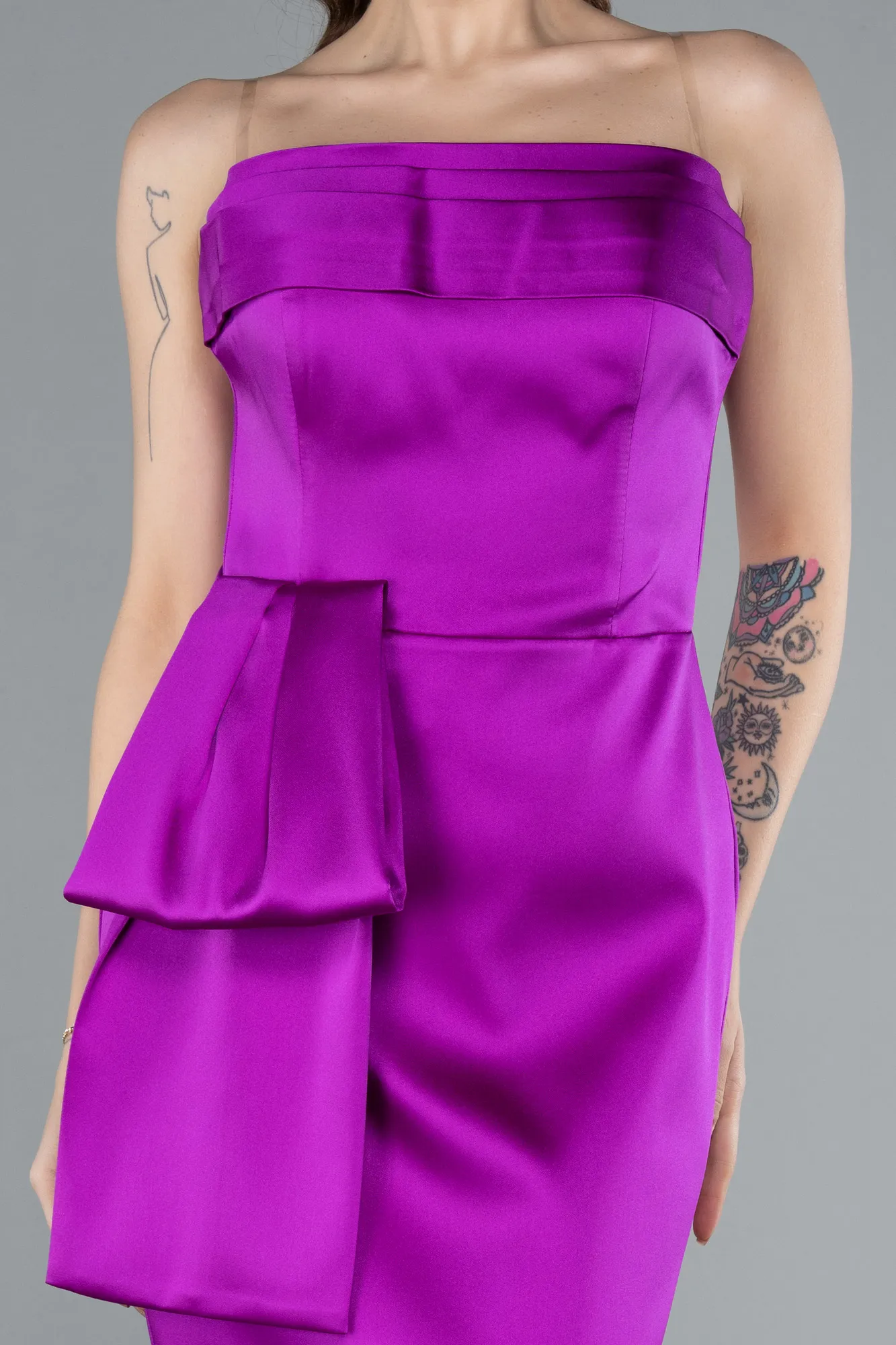 Violet-Strapless Short Satin Party Dress ABK2266