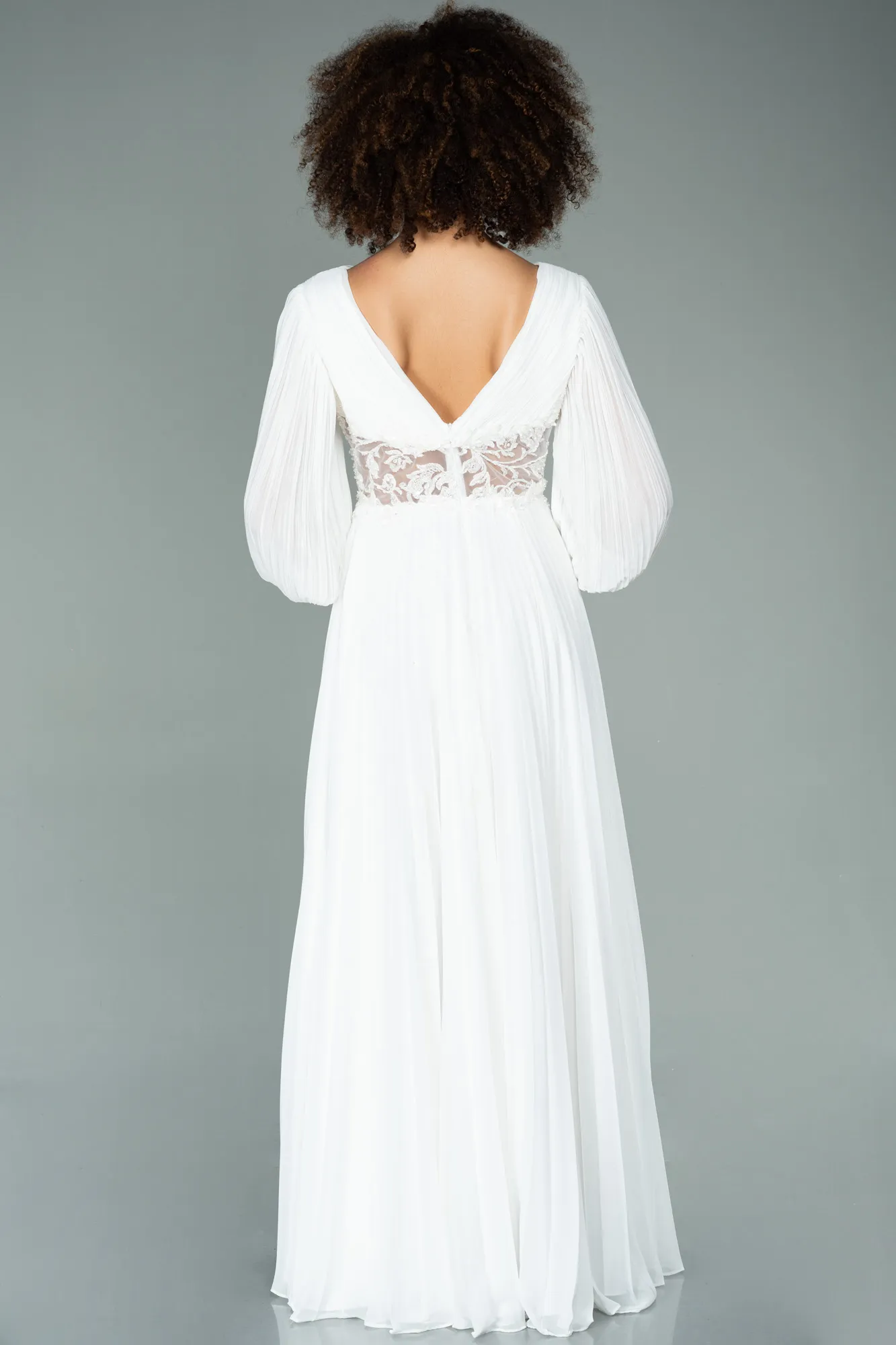 White-Long Chiffon Evening Dress ABU2183