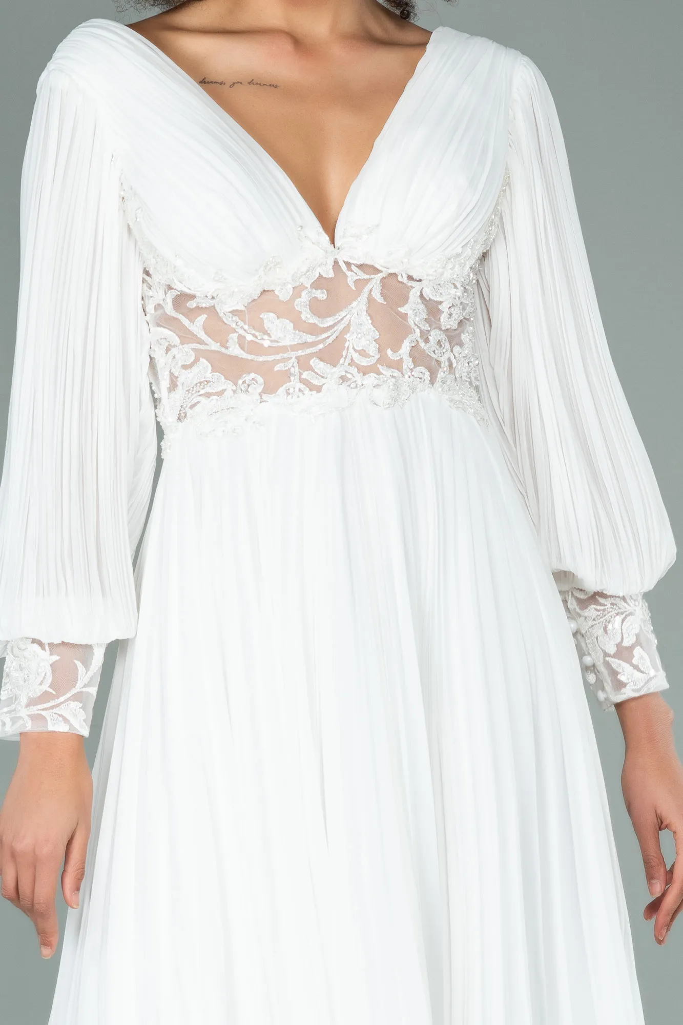 White-Long Chiffon Evening Dress ABU2183