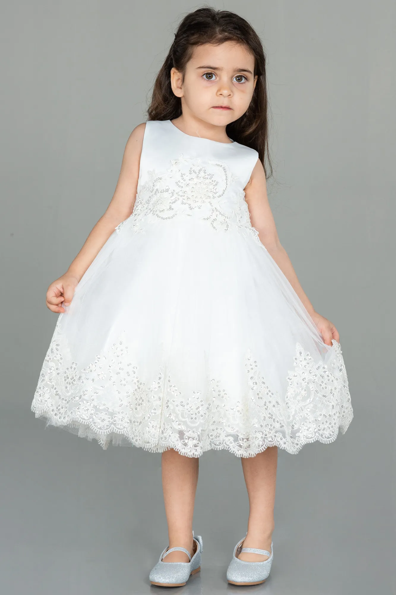 White-Long Girl Dress ABU3037