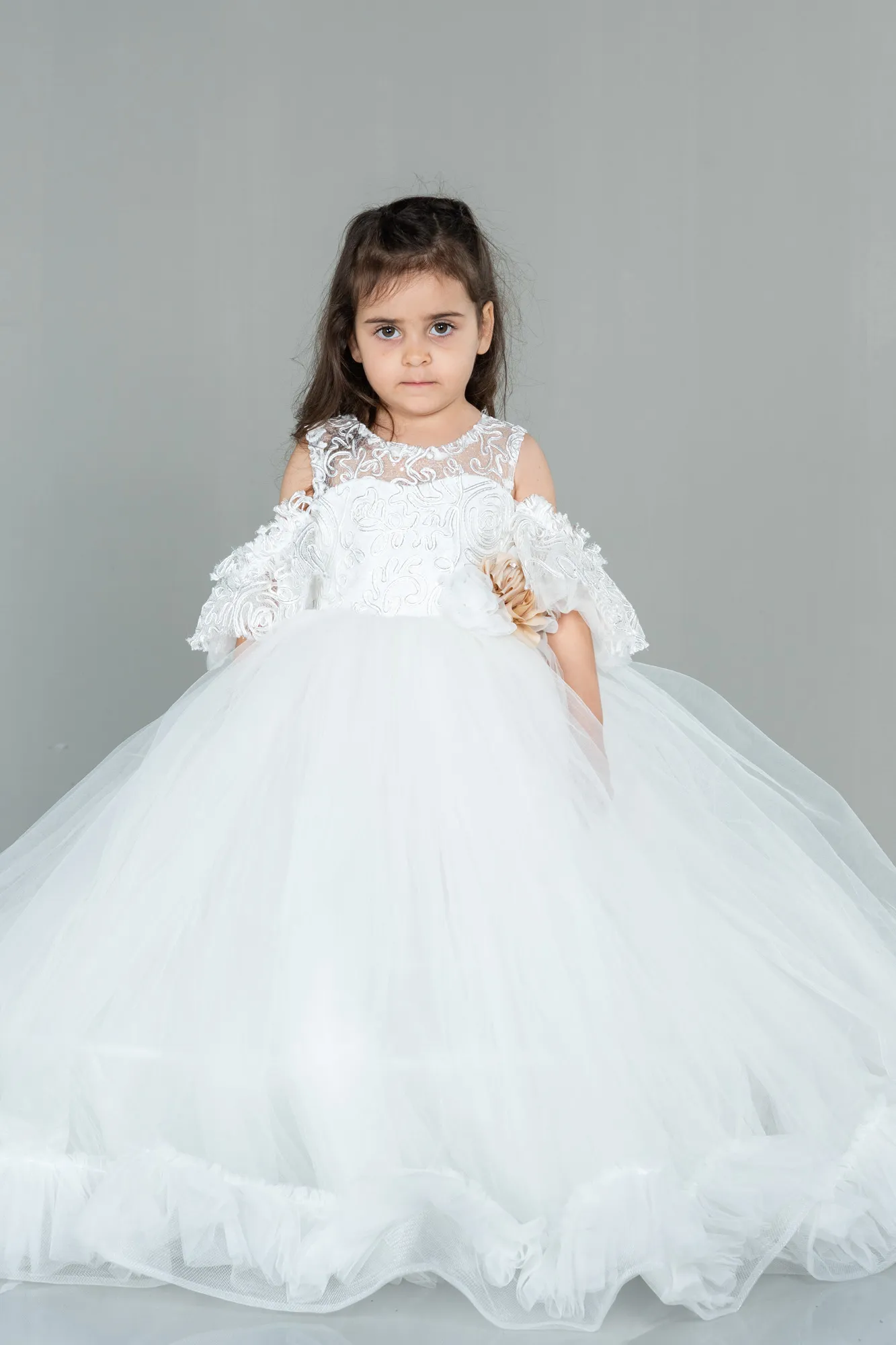White-Long Kid Wedding Dress ABU3044