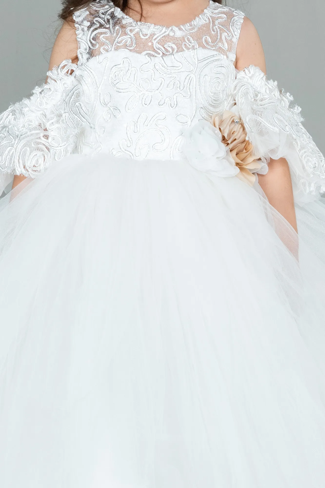 White-Long Kid Wedding Dress ABU3044