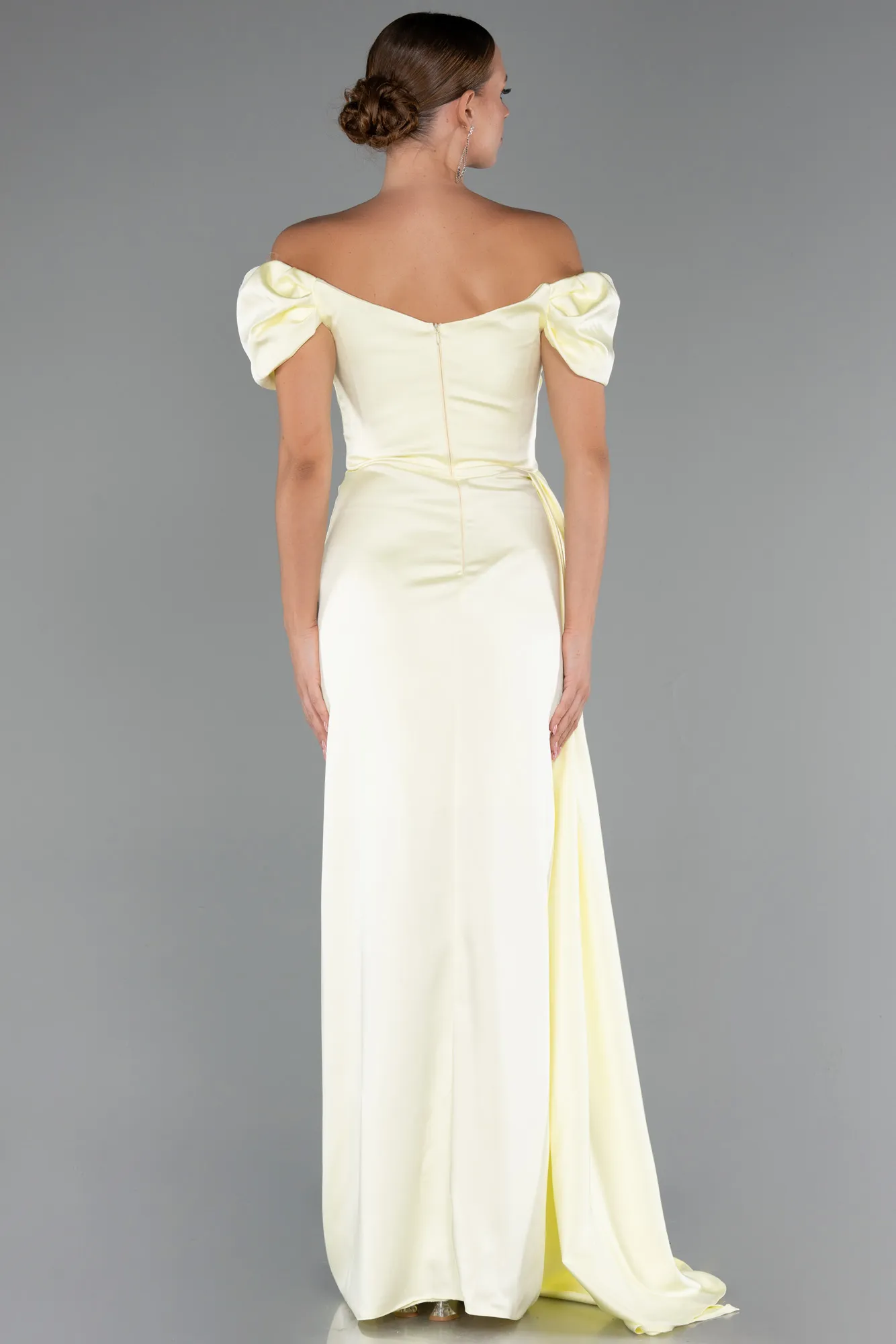 Yellow-Long Satin Engagement Dress ABU1606
