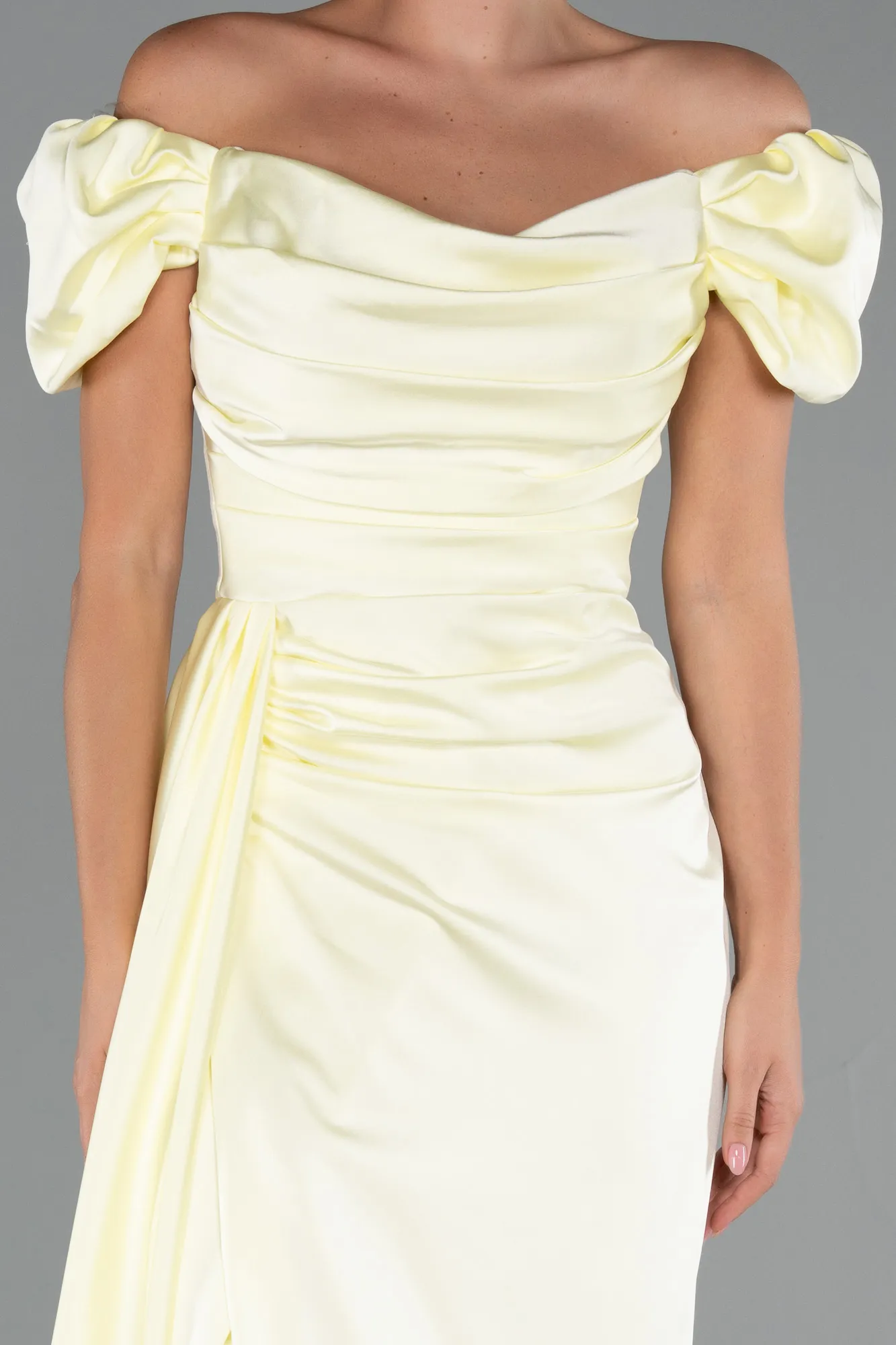 Yellow-Long Satin Engagement Dress ABU1606