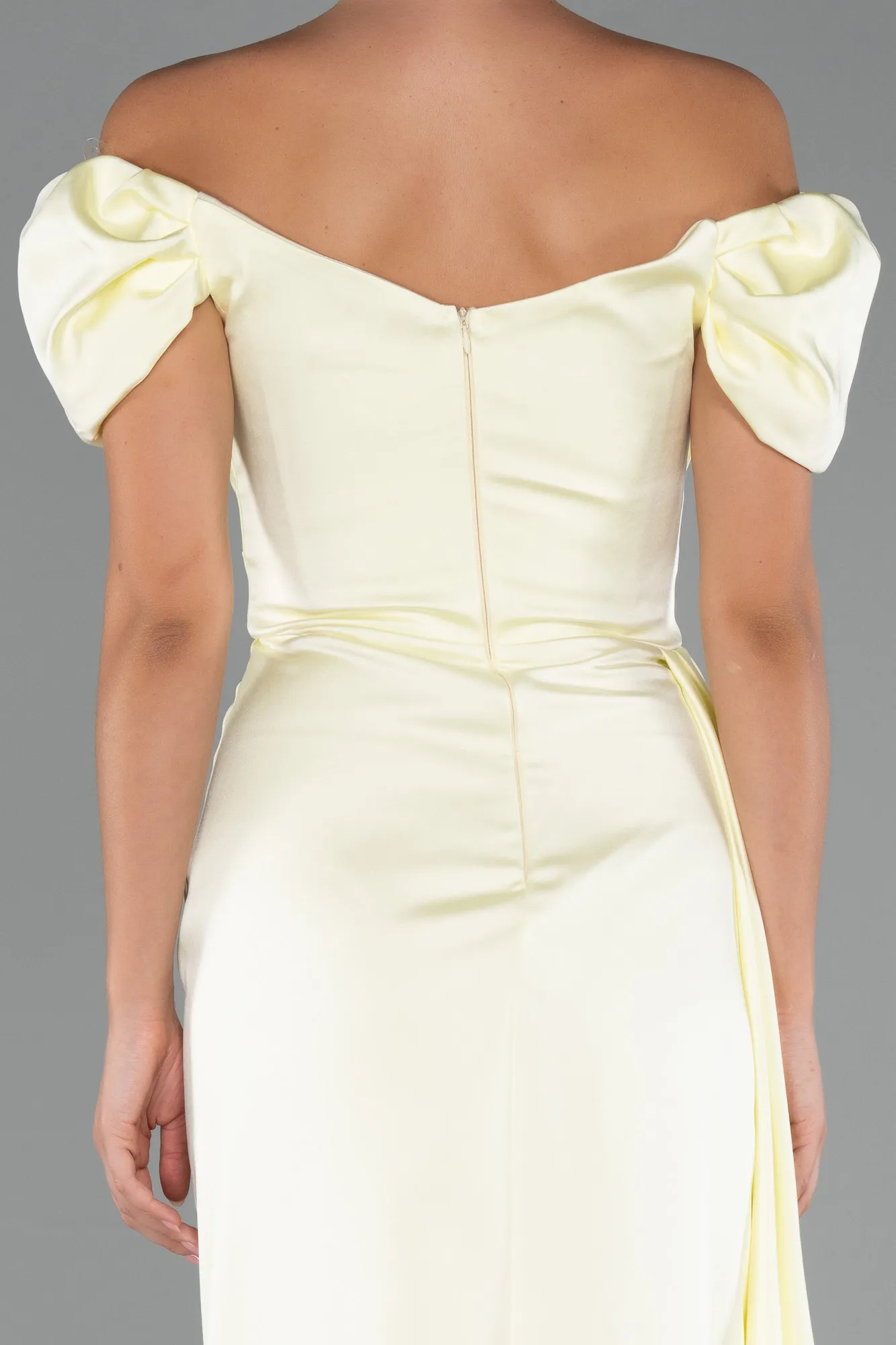 Yellow-Long Satin Engagement Dress ABU1606