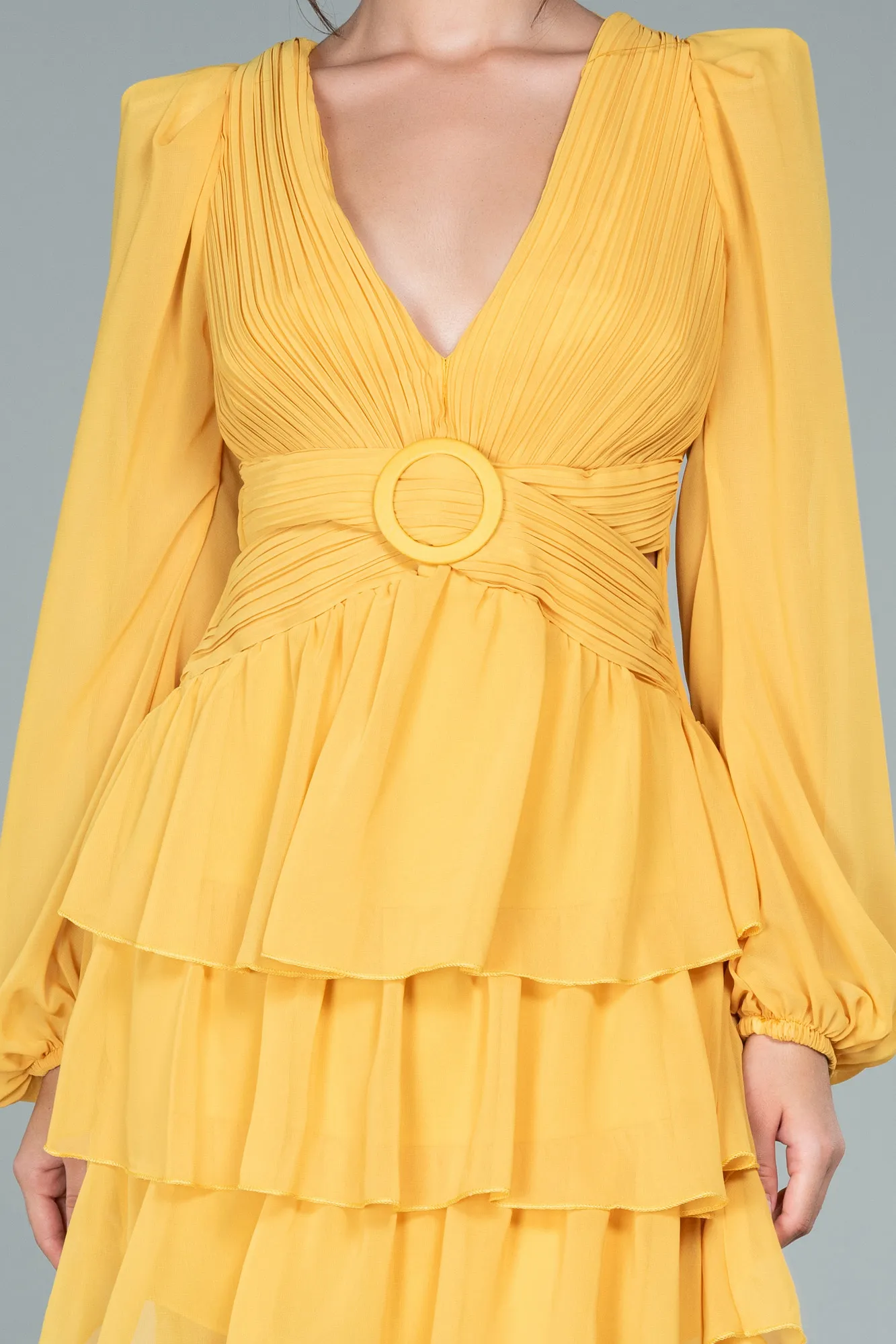 Yellow-Mini Chiffon Invitation Dress ABK1899