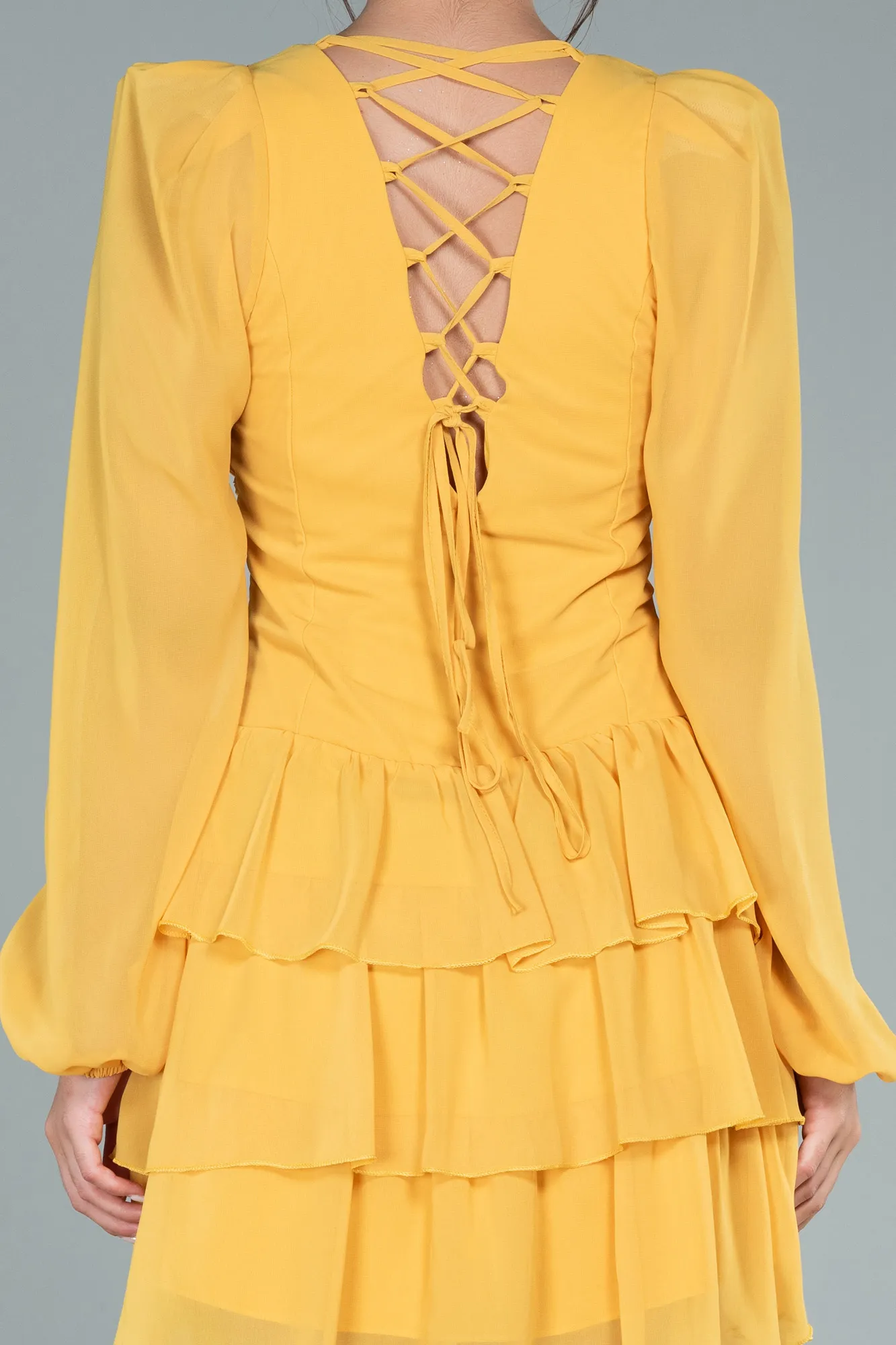 Yellow-Mini Chiffon Invitation Dress ABK1899