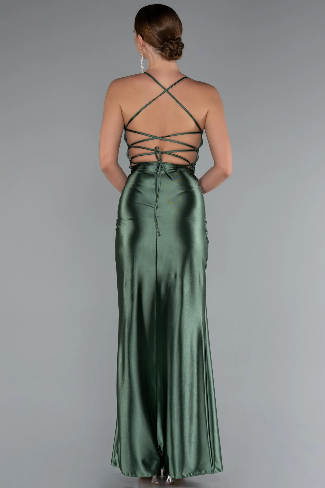cagla-yesili-Long Satin Prom Gown ABU2800