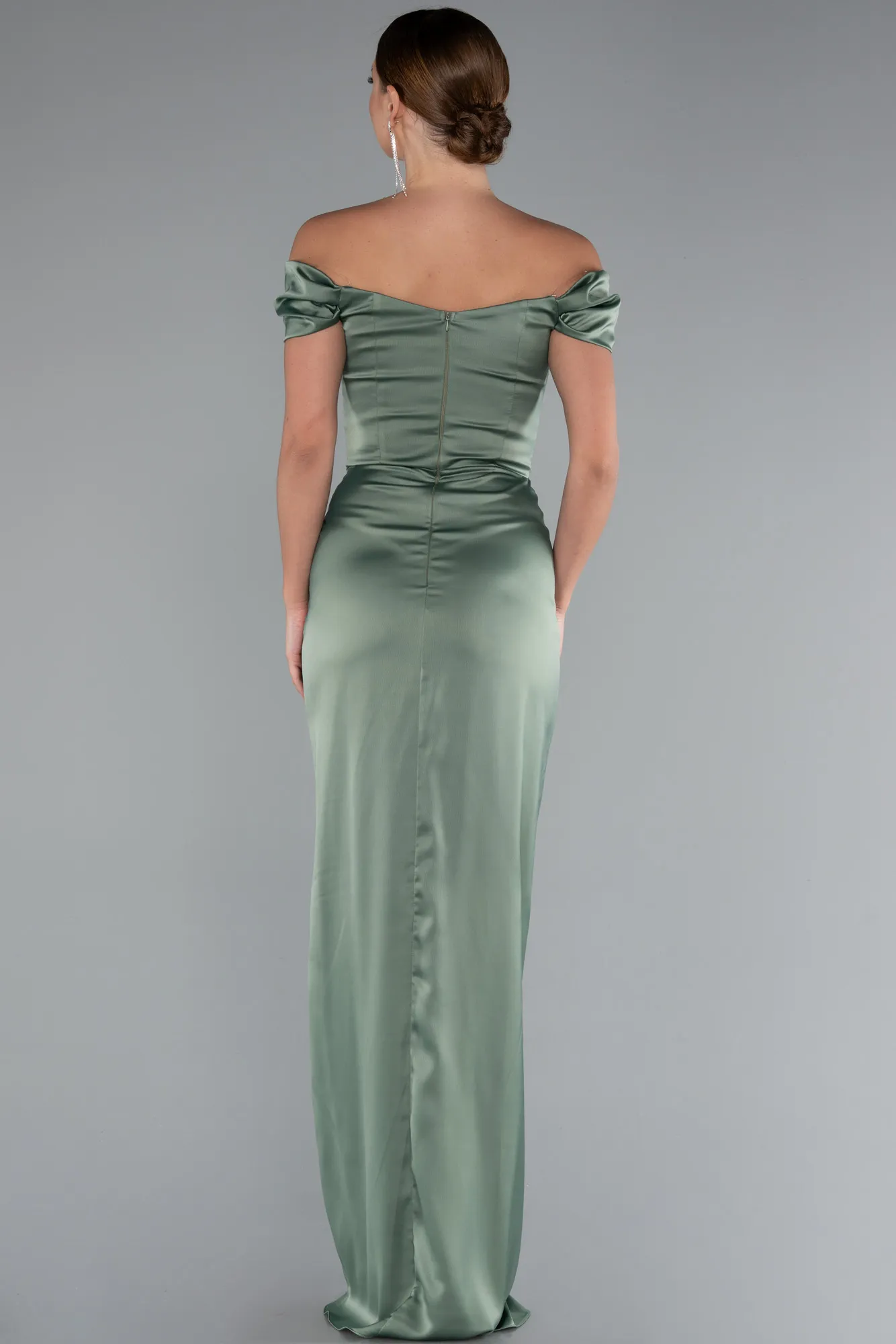 cagla-yesili-Long Satin Prom Gown ABU5061