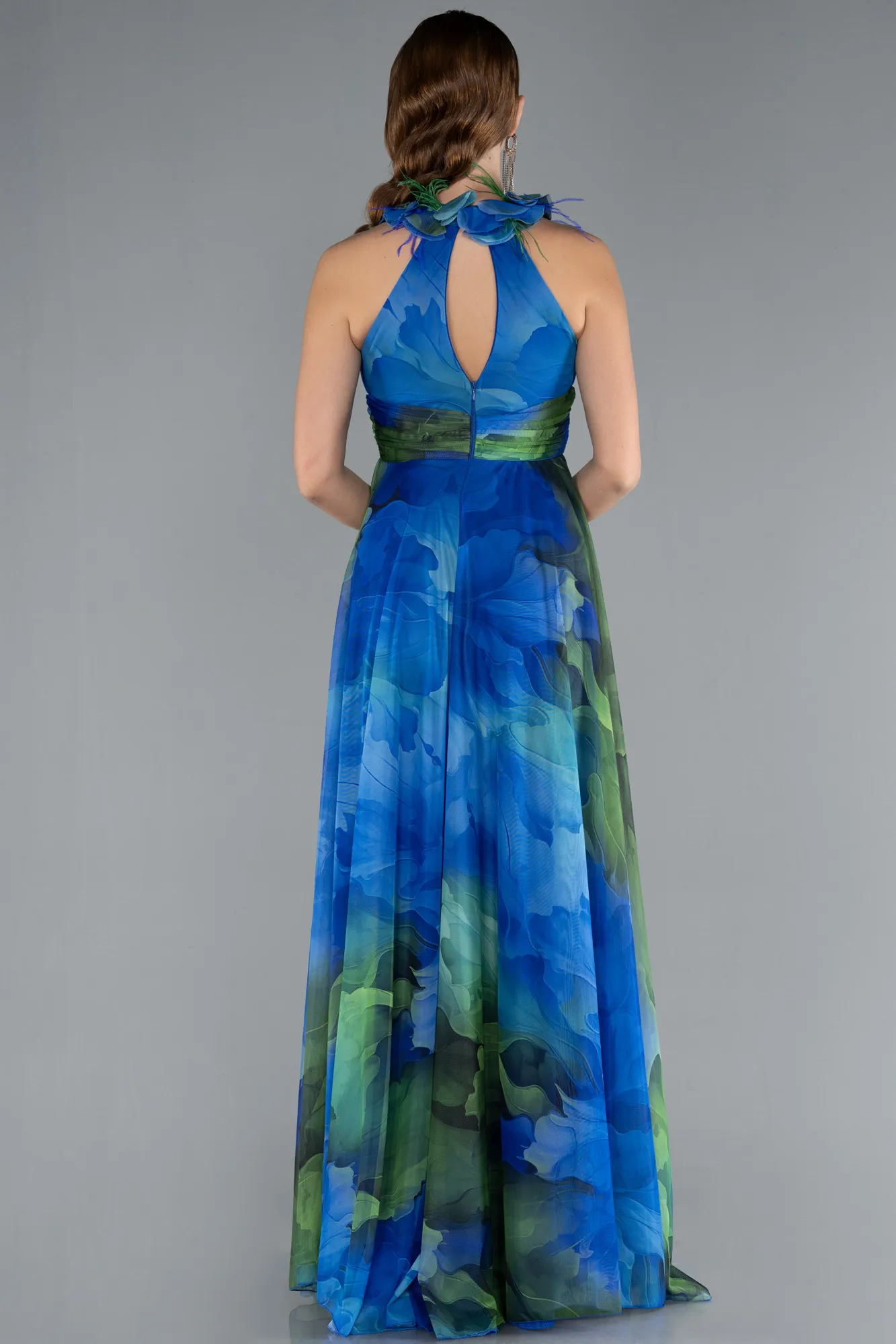 saks-yesil-Long Evening Dress ABU4901