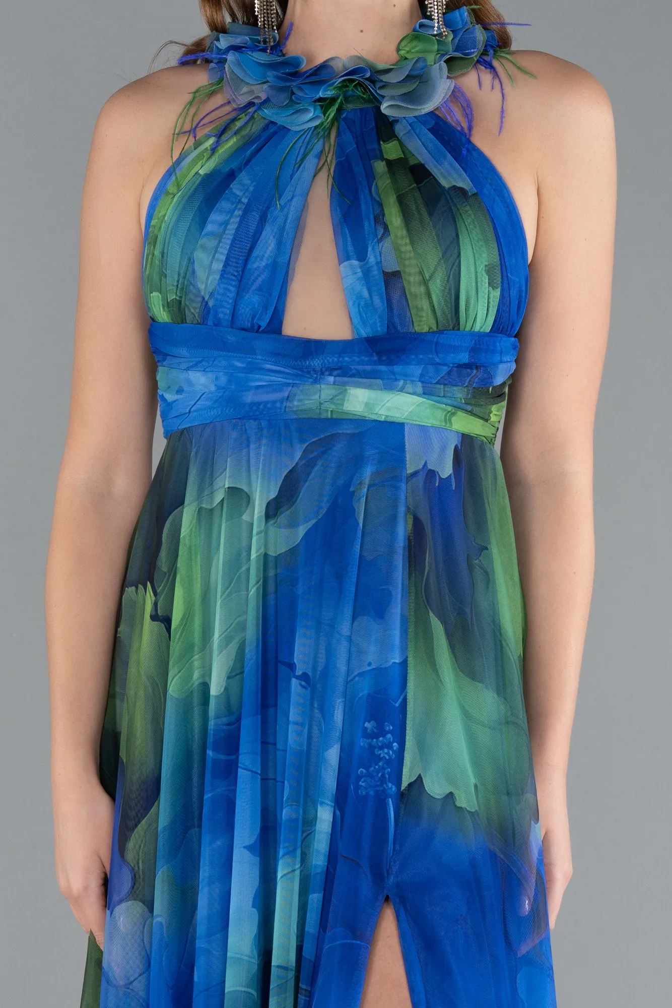 saks-yesil-Long Evening Dress ABU4901