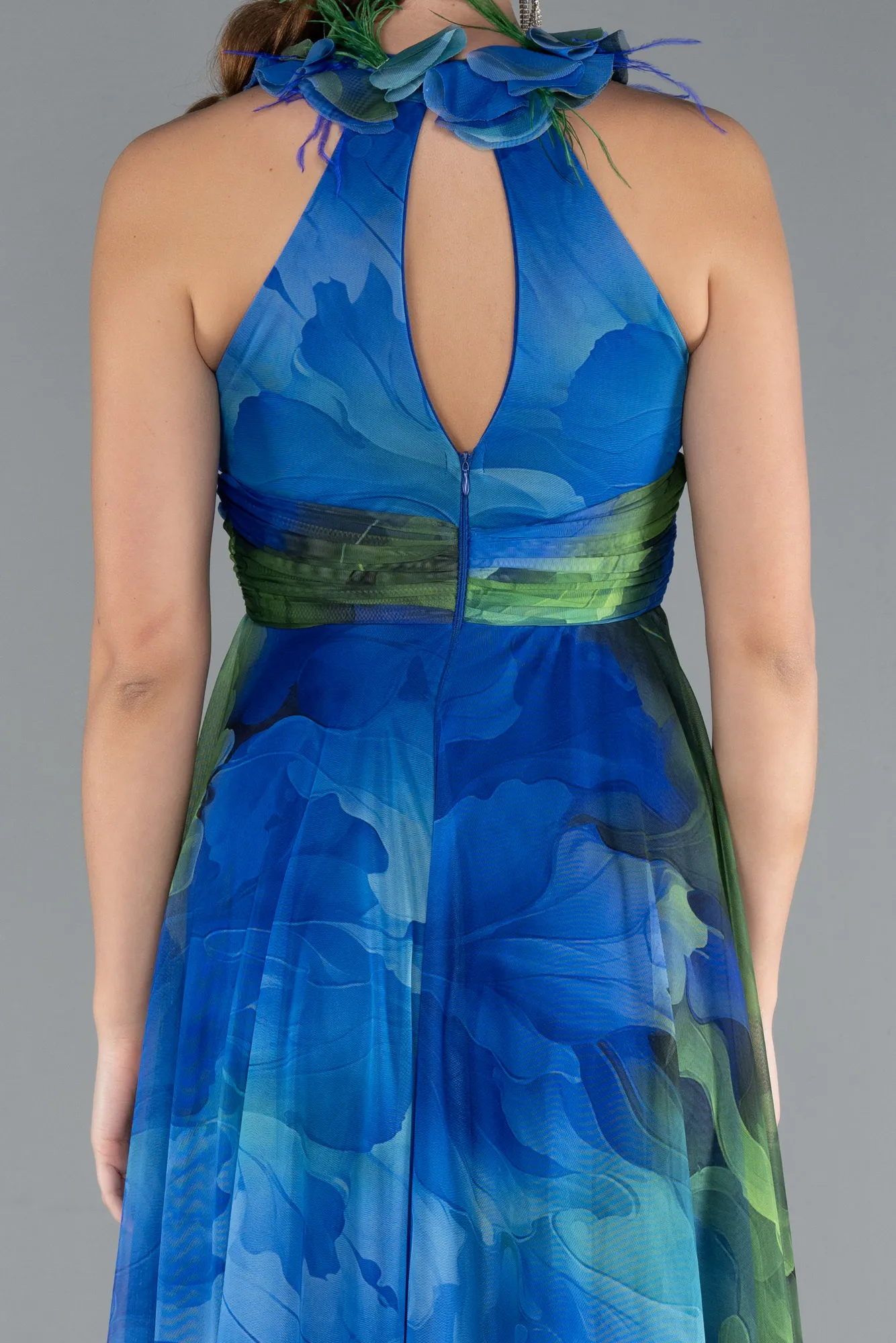 saks-yesil-Long Evening Dress ABU4901