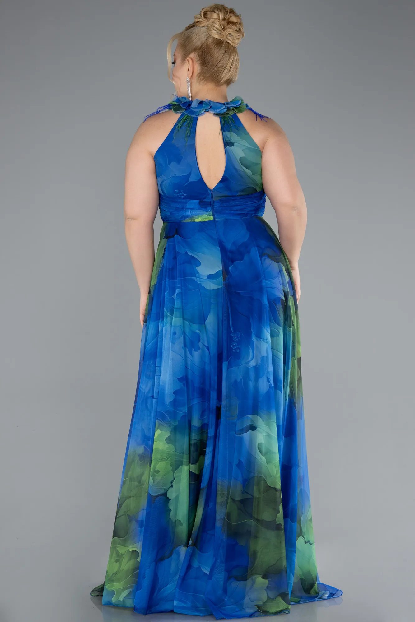 saks-yesil-Long Plus Size Evening Gown ABU4902