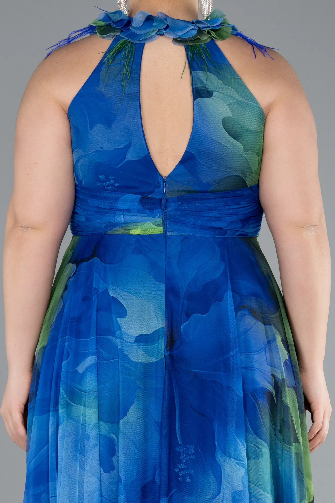 saks-yesil-Long Plus Size Evening Gown ABU4902